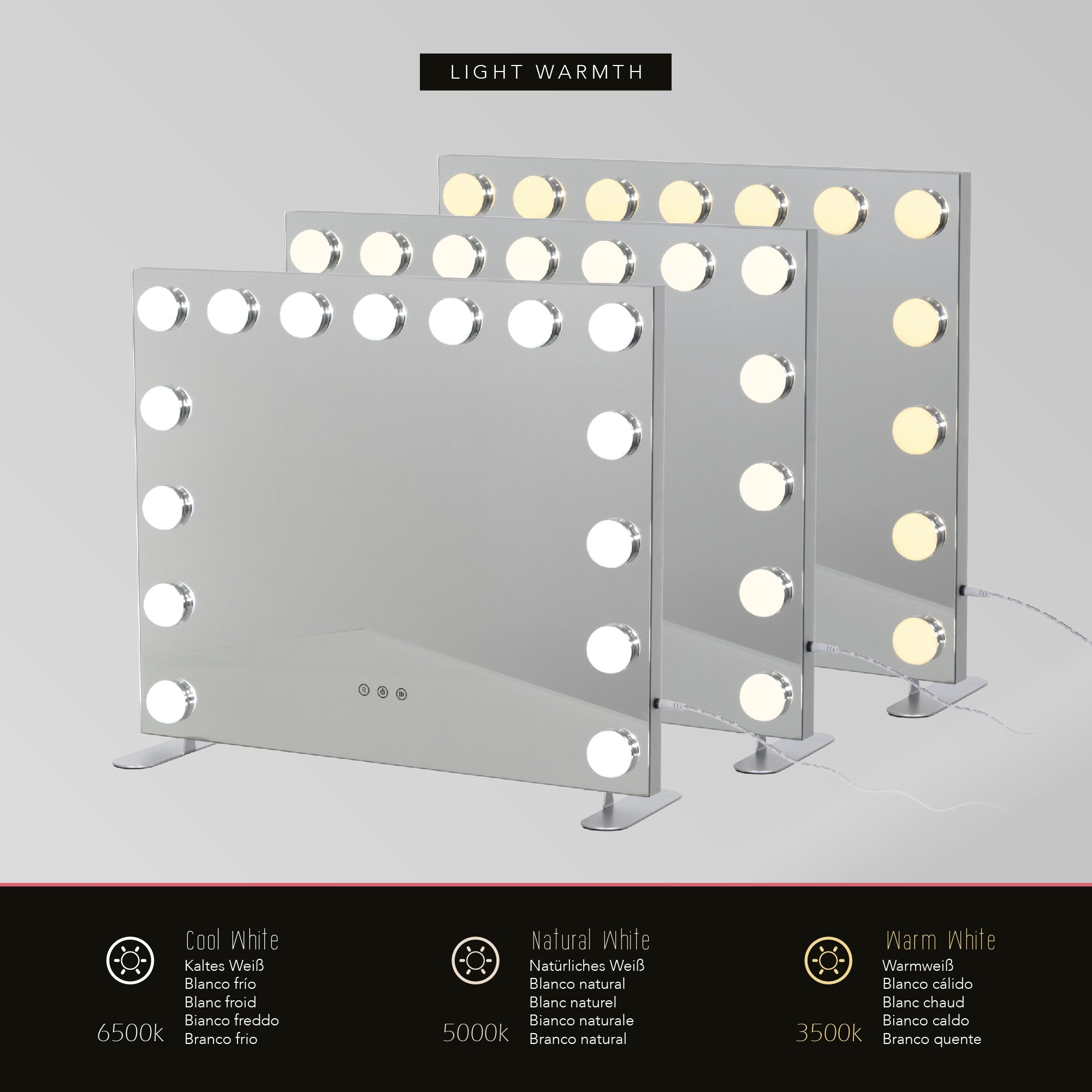 BULB PROP - Espelho de Maquilhagem com 15 Lâmpadas de Luz LED