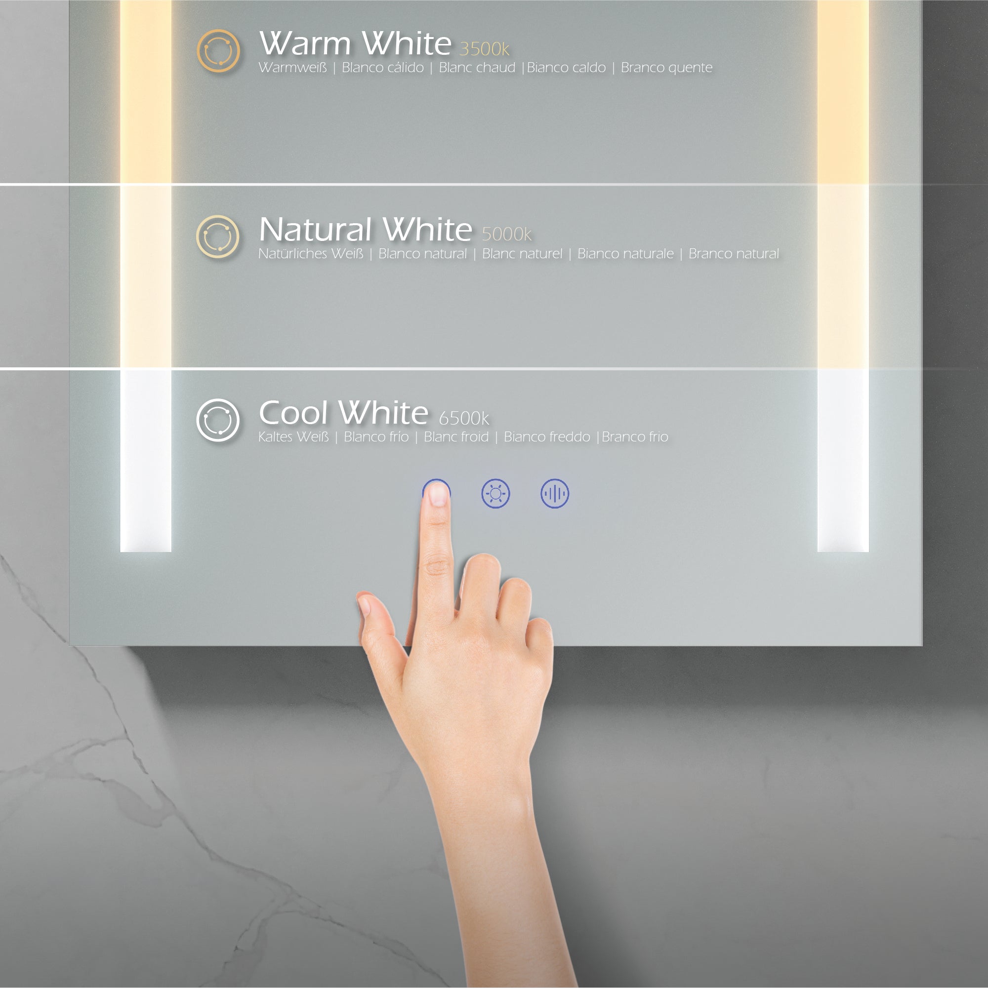 BEAM - Espelho de Casa de Banho Retangular com 2 Tiras de Luz LED