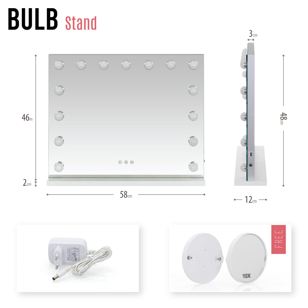 BULB STAND - Espelho de Maquilhagem com 15 Lâmpadas de Luz LED