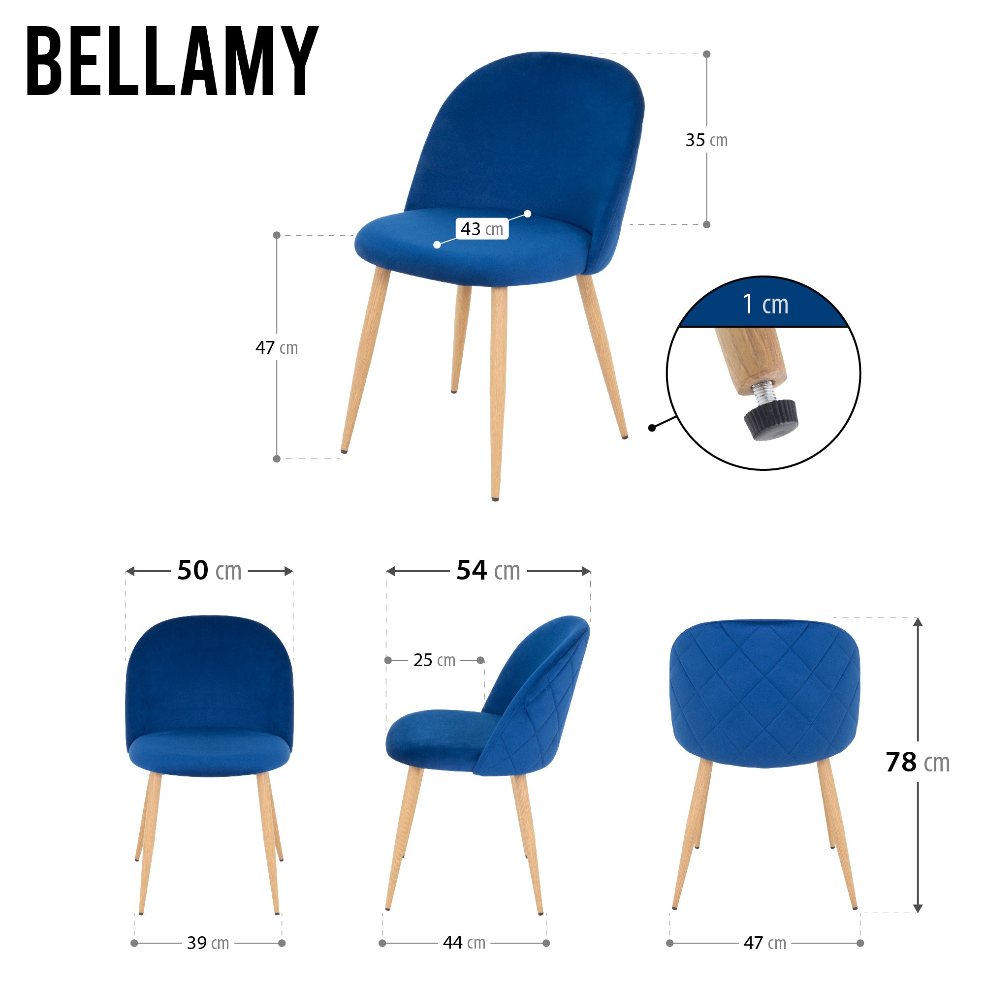 BELLAMY - Conjunto de Cadeiras de Refeição com Tecido em Veludo