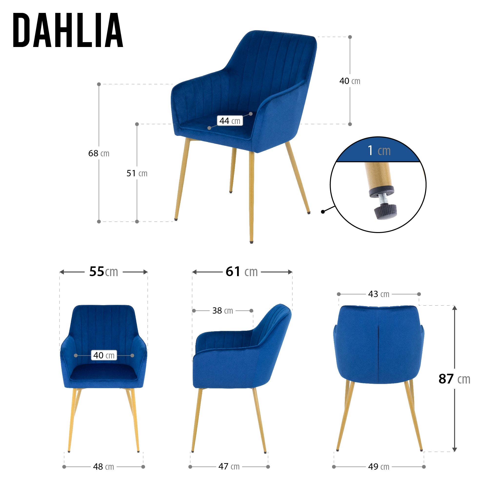 DAHLIA - Conjunto de cadeiras de Refeição em tecido PU ou Veludo