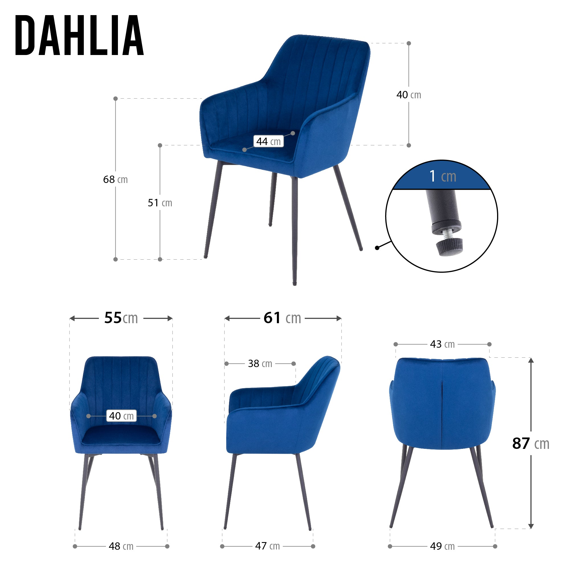 DAHLIA - Conjunto de cadeiras de Refeição em tecido PU ou Veludo