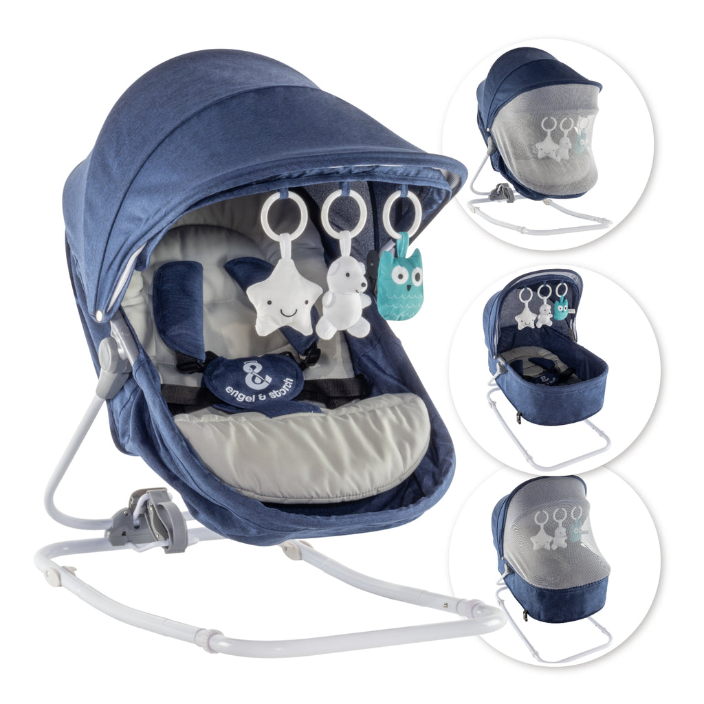 PAVO - Espreguiçadeira e Berço com Rede Mosquiteira, Cobertura e Arco Removível