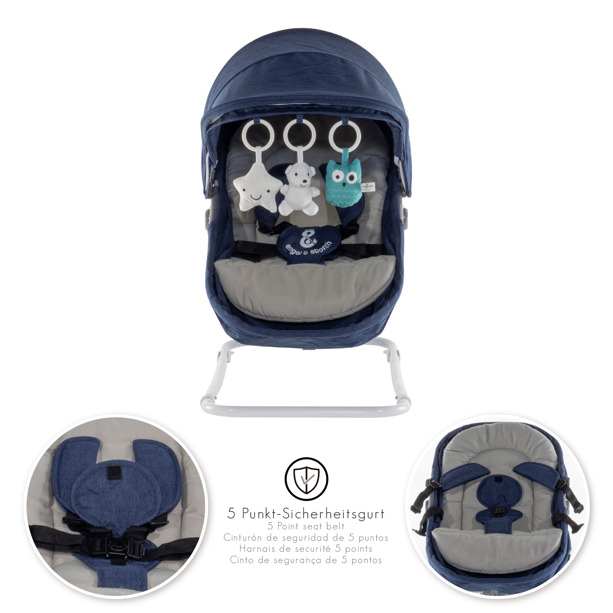 PAVO - Espreguiçadeira e Berço com Rede Mosquiteira, Cobertura e Arco Removível