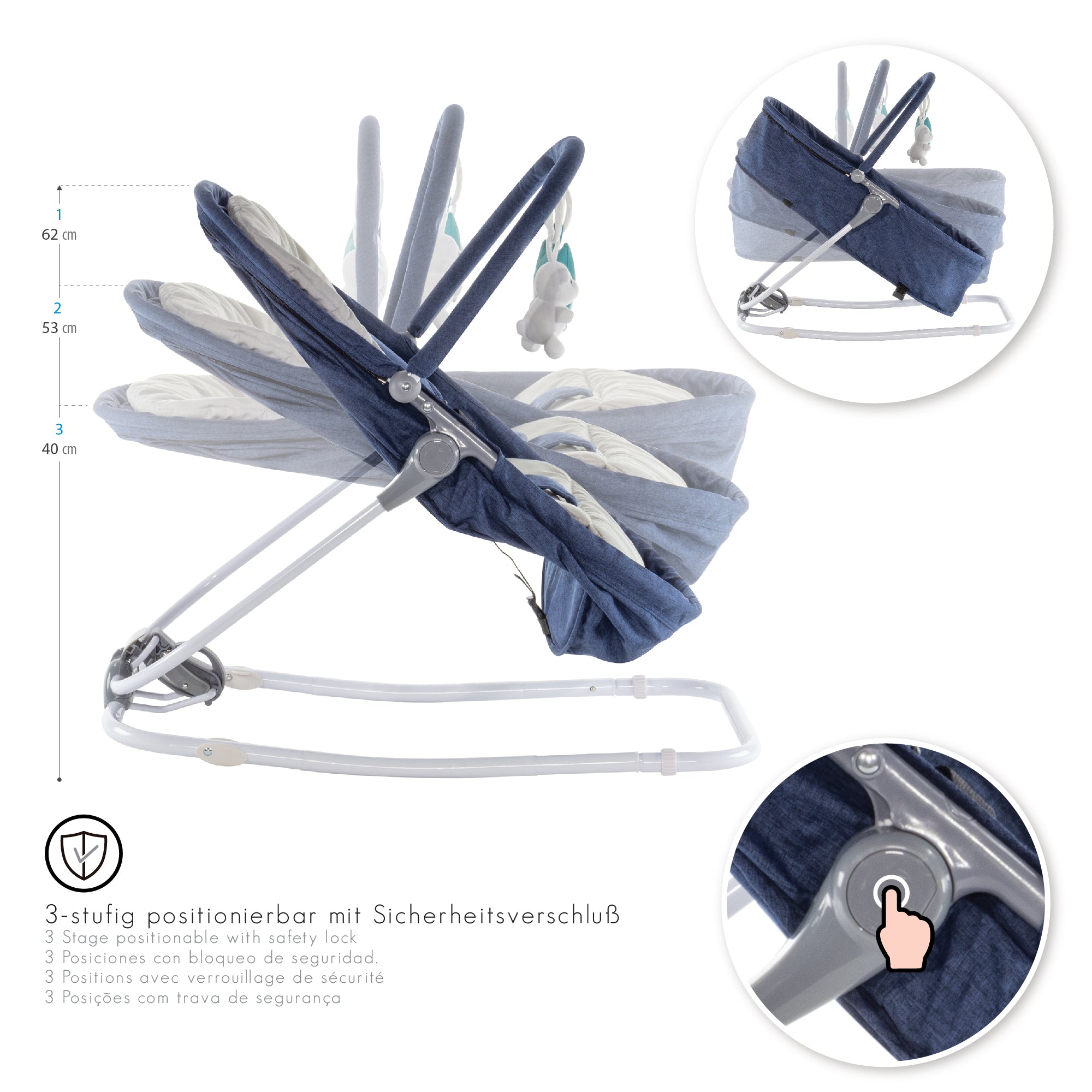 VIGO - Espreguiçadeira & Berço com Cobertura e Arco de Brincar Removivél