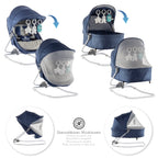 PAVO - Espreguiçadeira e Berço com Rede Mosquiteira, Cobertura e Arco Removível