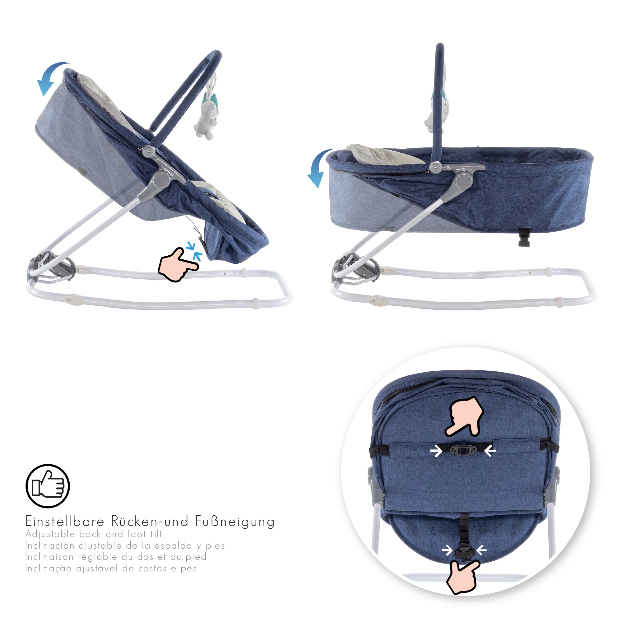 VIGO - Espreguiçadeira & Berço com Cobertura e Arco de Brincar Removivél