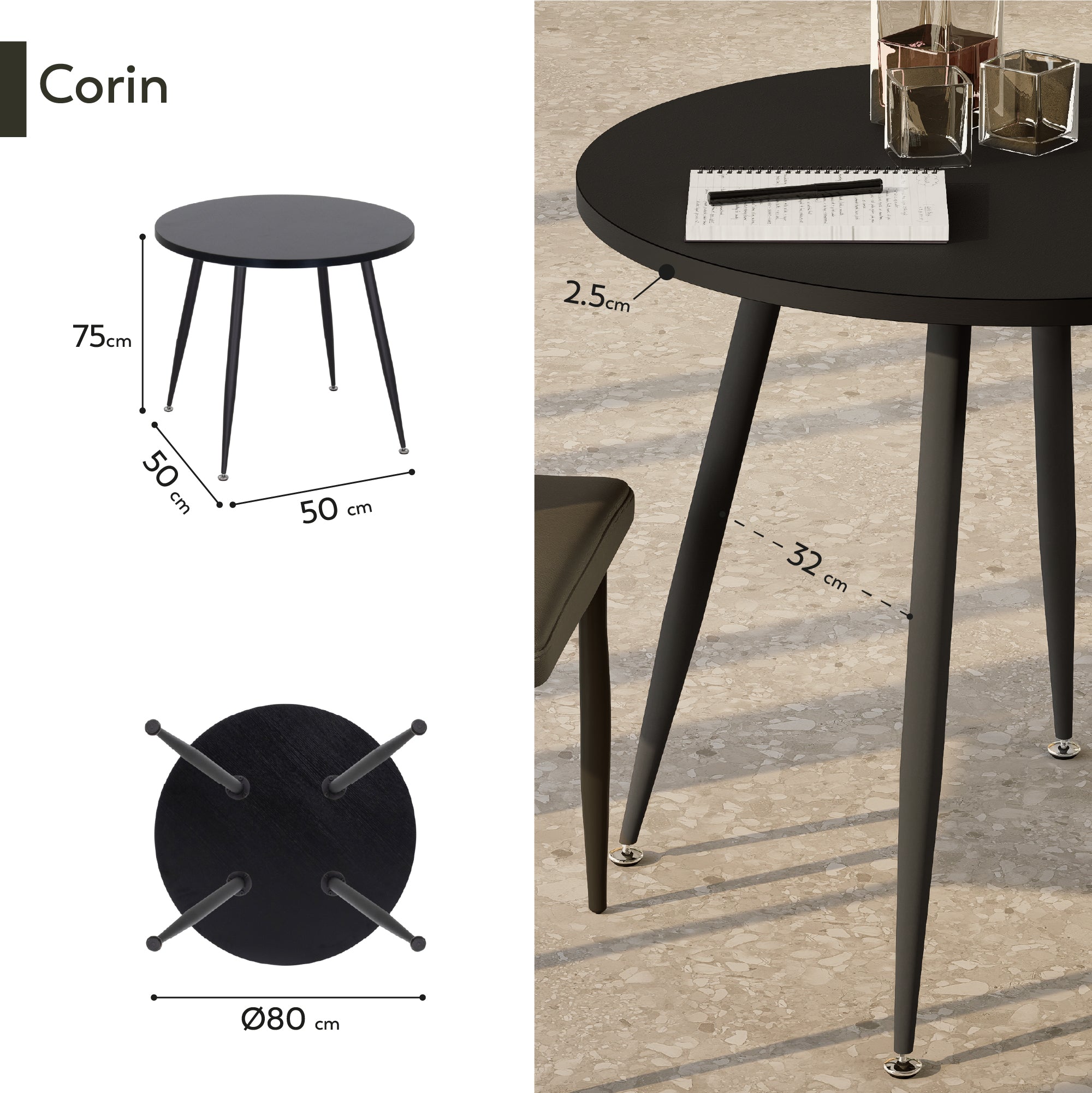 CORIN - Mesa de jantar com tampo de melamina