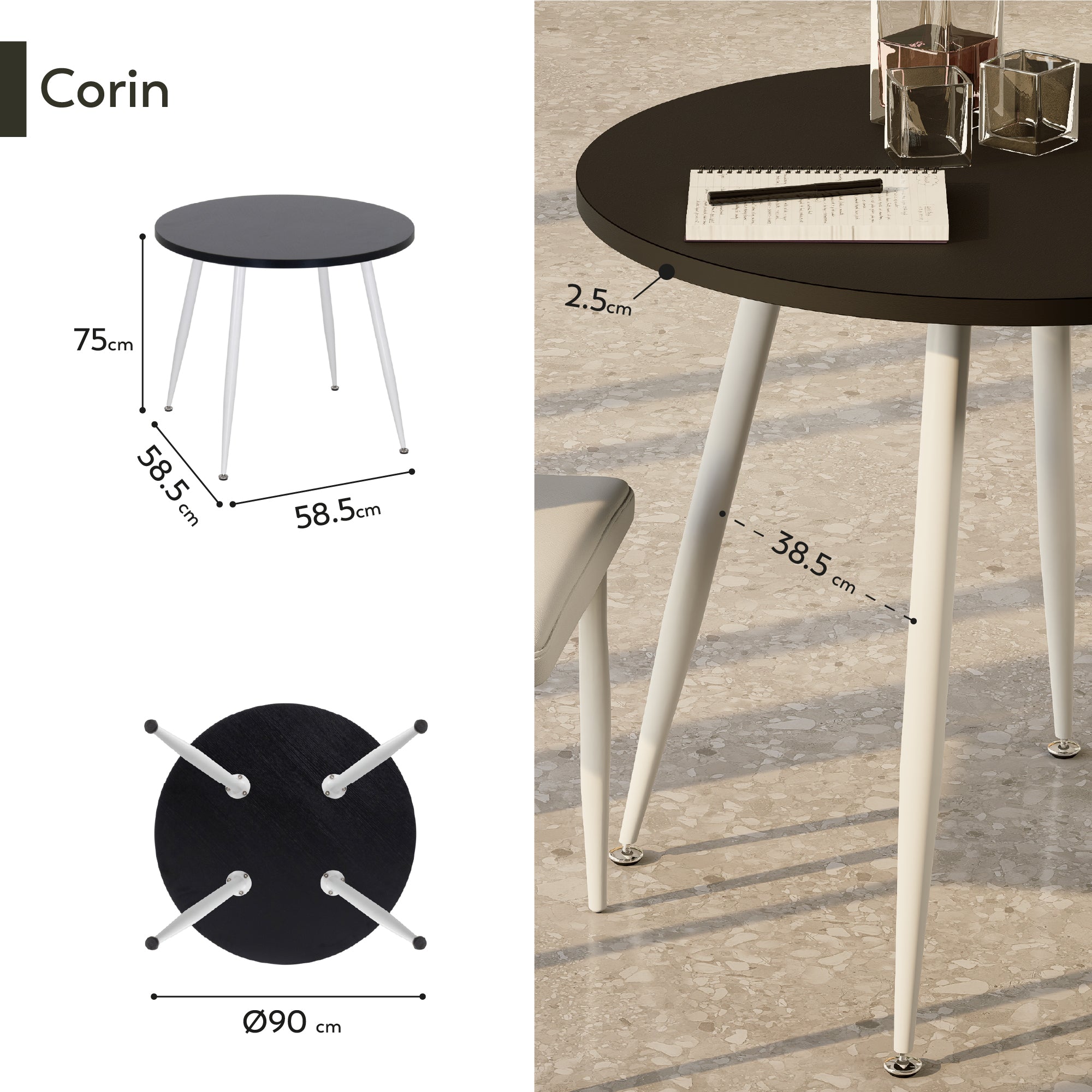 CORIN - Mesa de jantar com tampo de melamina