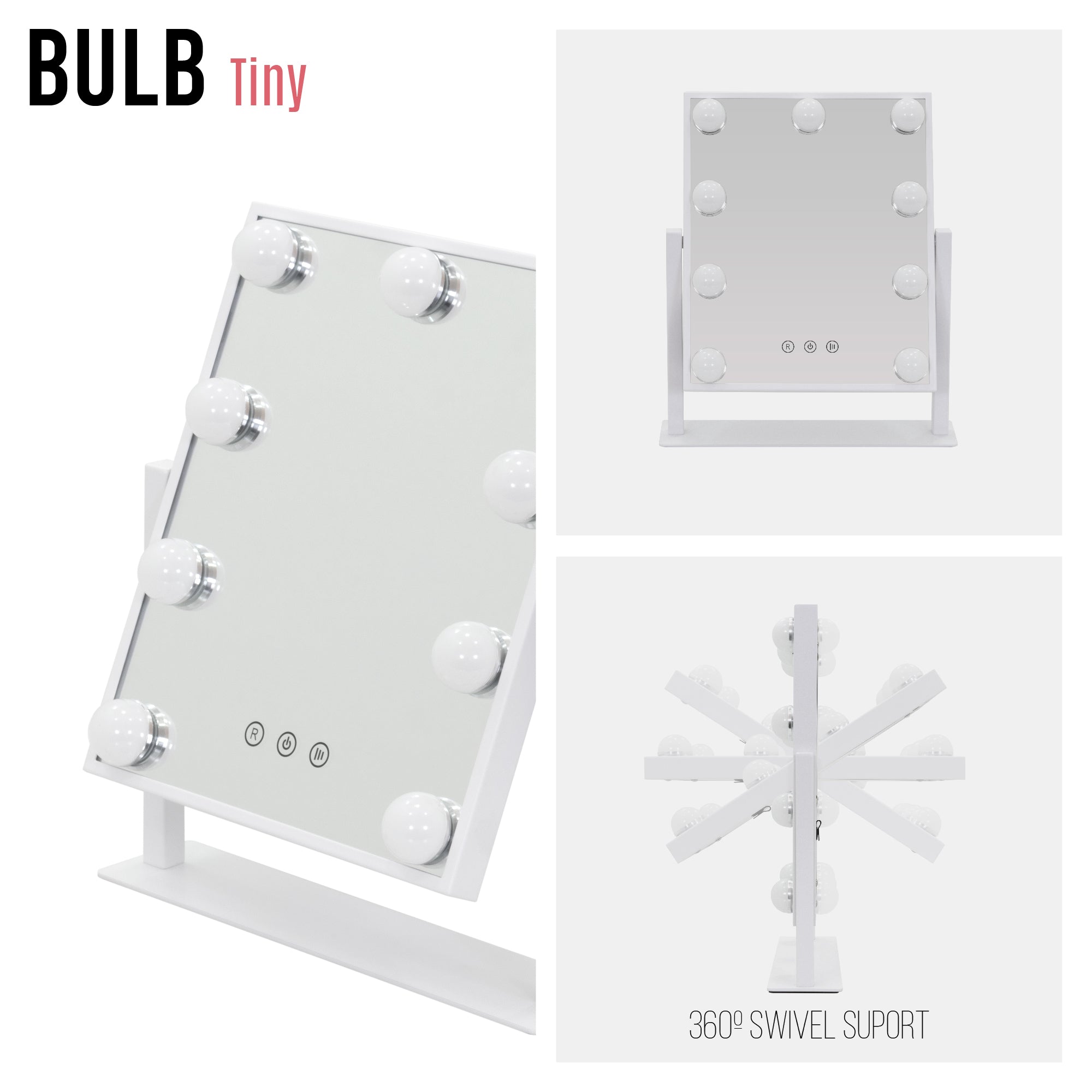 BULB TINY - Espelho de Maquilhagem com 9 Lâmpadas de Luz LED