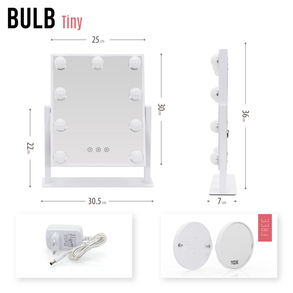 BULB TINY - Espelho de Maquilhagem com 9 Lâmpadas de Luz LED