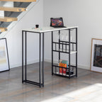 GAVIN – Mesa de Bar 110x50 cm, Altura 105 cm, com 2 Prateleiras e Porta-Copos, Estrutura em Aço, Estilo Industrial, Preto