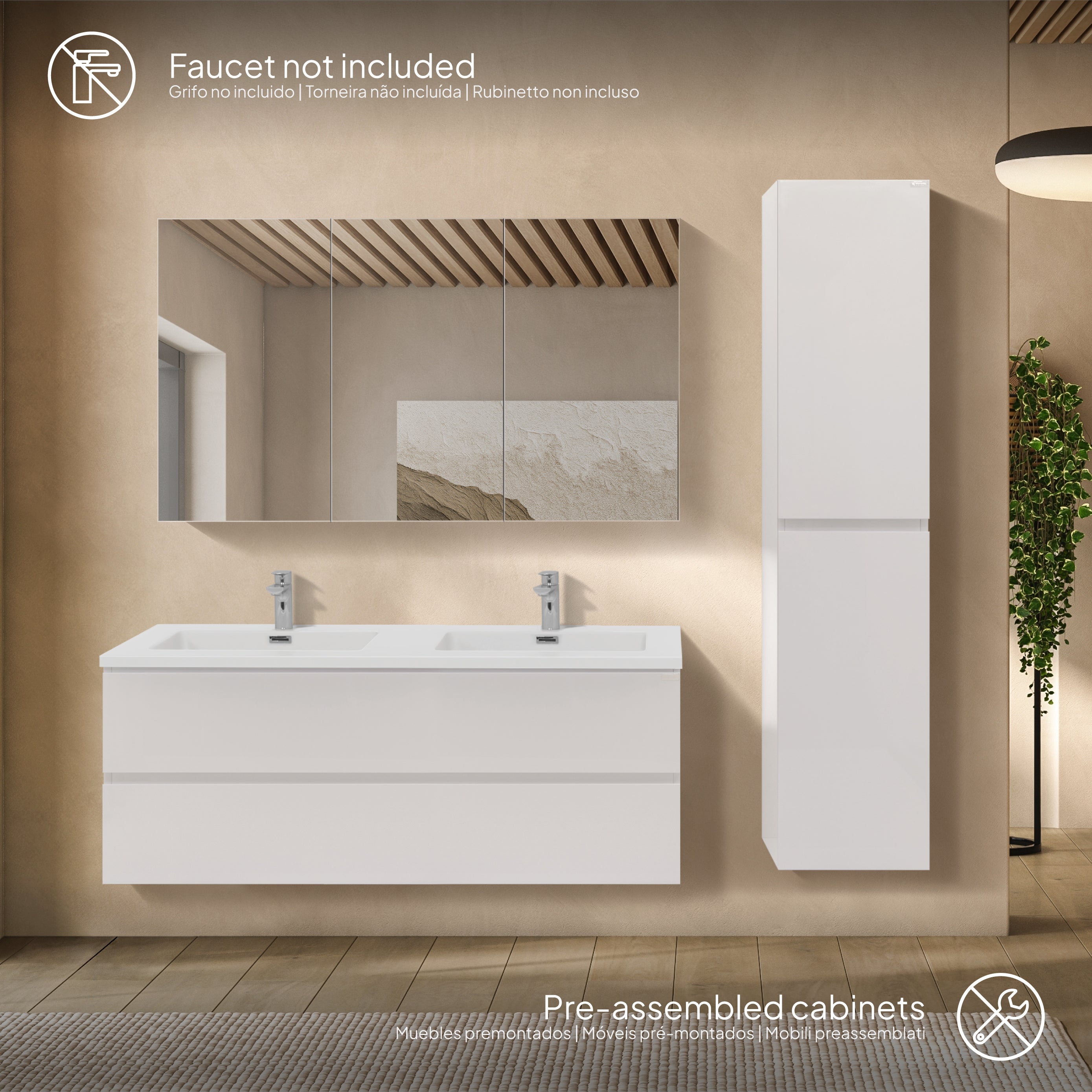 Atena - Conjunto de Casa de Banho Suspenso - Disponível em 60, 80, 100 e 120 cm - Várias Cores