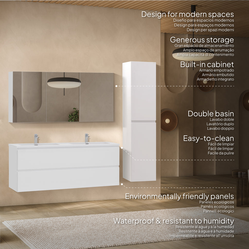 Atena - Conjunto de Casa de Banho Suspenso - Disponível em 60, 80, 100 e 120 cm - Várias Cores