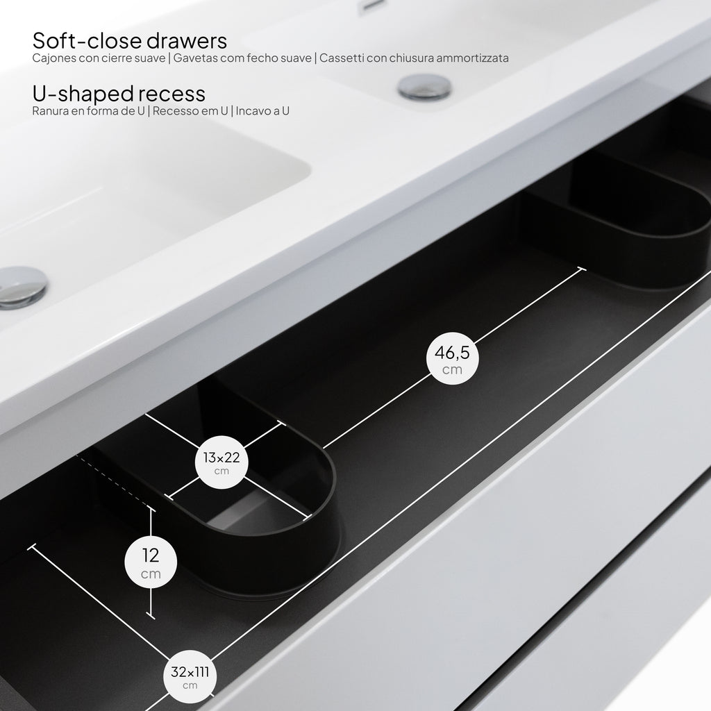 Atena – Móvel de Lavatório Suspenso com Gaveta Soft-Close | Vários Tamanhos e Cores