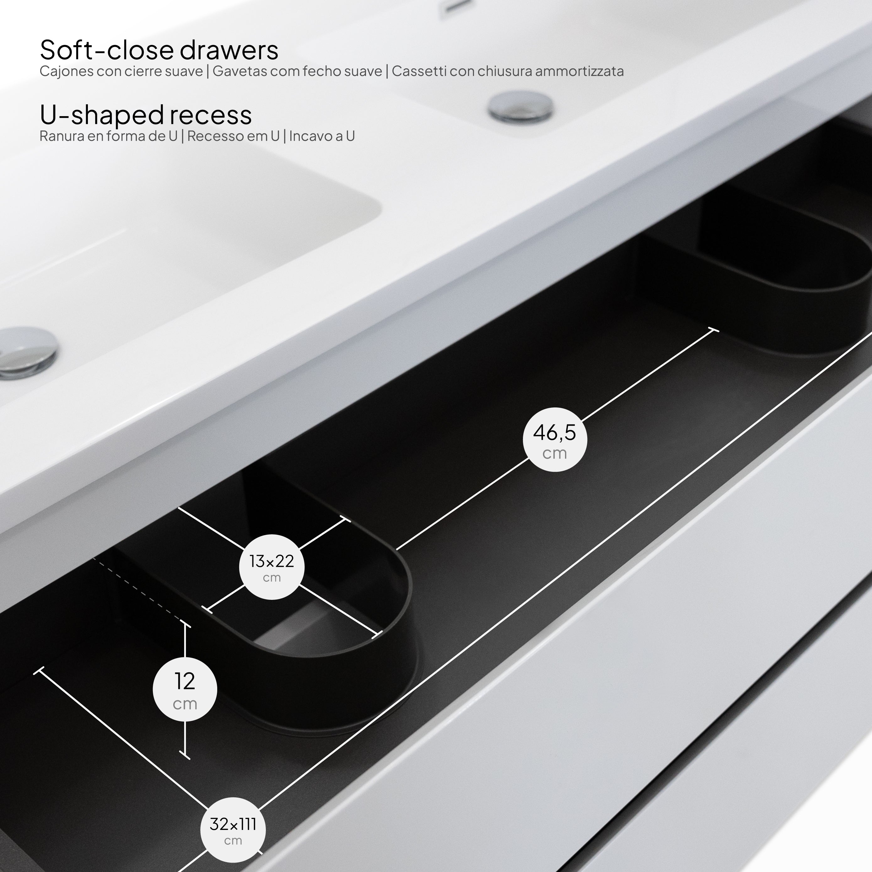 Atena – Móvel de Lavatório Suspenso com Gaveta Soft-Close | Vários Tamanhos e Cores