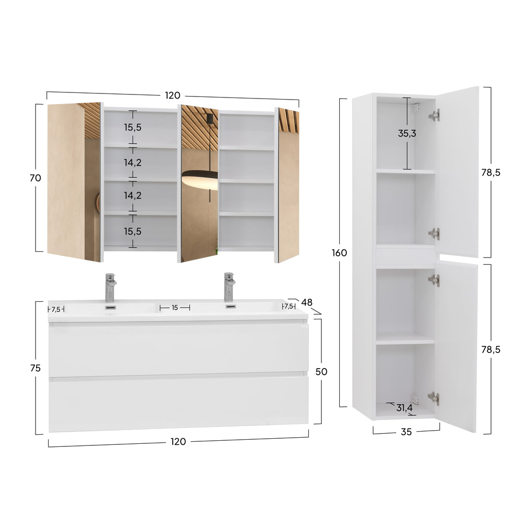 Atena - Conjunto de Casa de Banho Suspenso - Disponível em 60, 80, 100 e 120 cm - Várias Cores