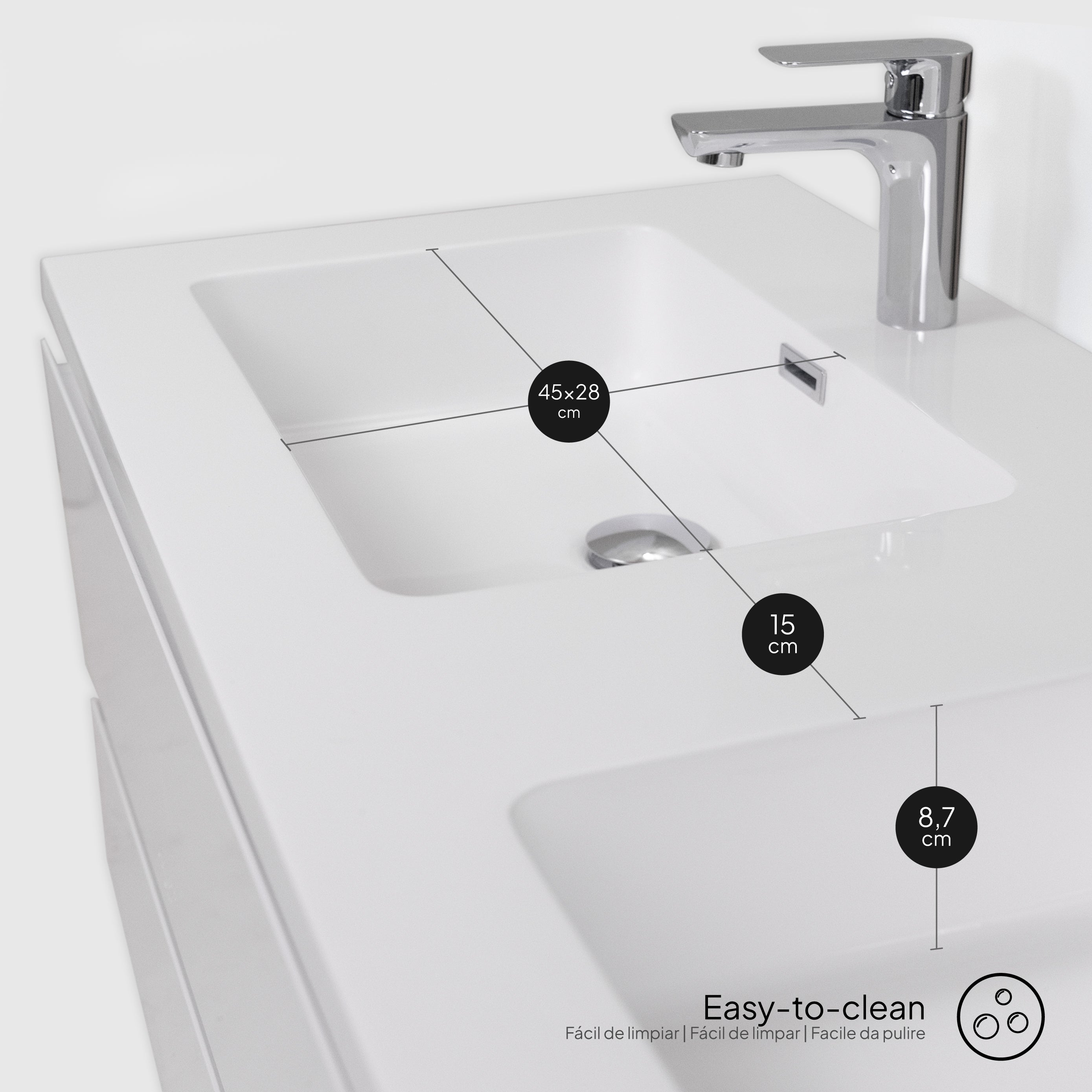 Atena – Móvel de Lavatório Suspenso com Gaveta Soft-Close | Vários Tamanhos e Cores