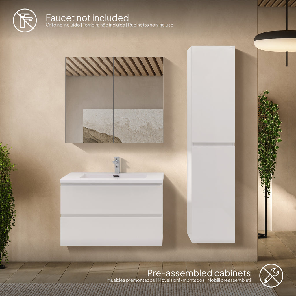 Atena - Conjunto de Casa de Banho Suspenso - Disponível em 60, 80, 100 e 120 cm - Várias Cores