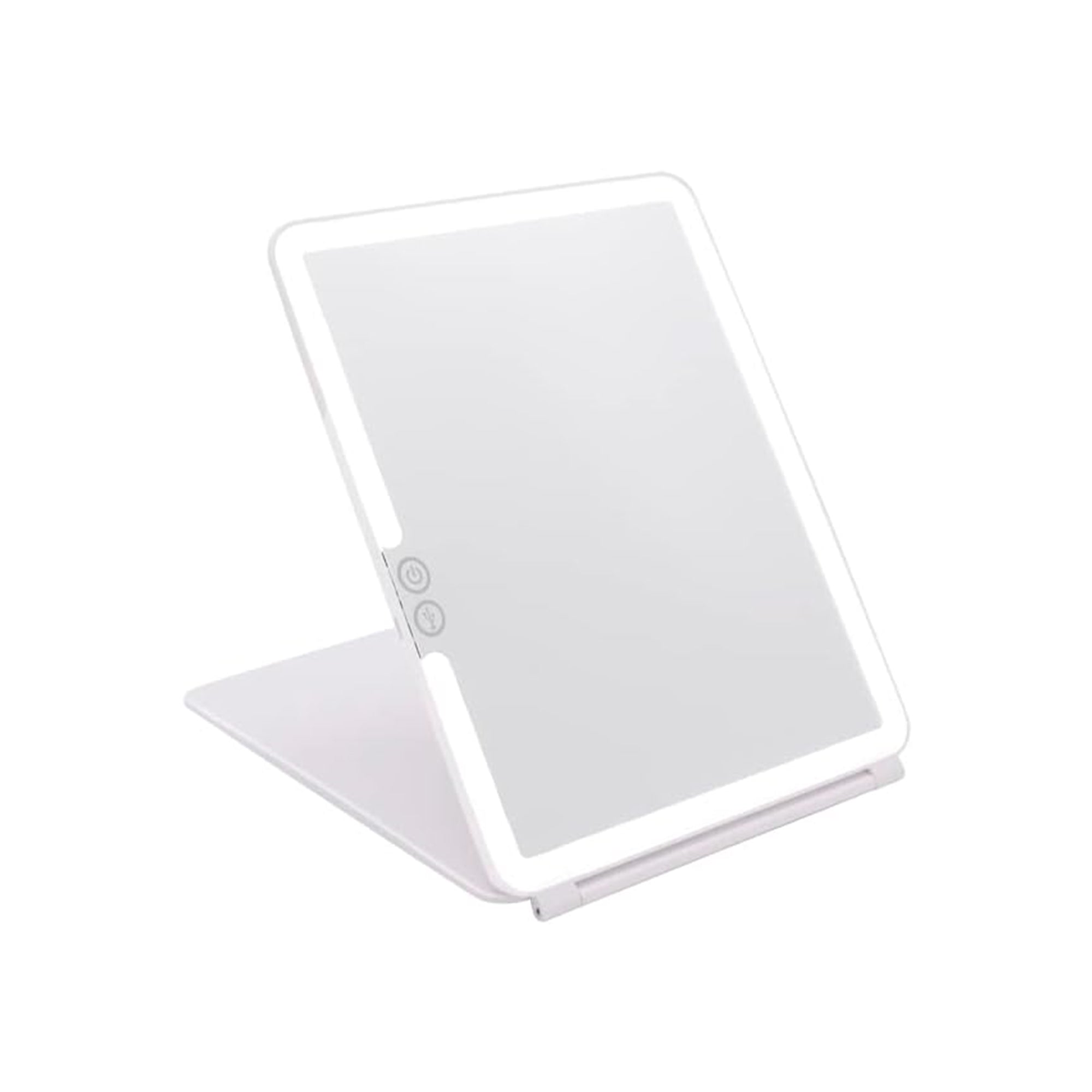 Espelho de Maquilhagem com Luz LED, Espelho Portátil Tipo Tablet com Iluminação de 3 Cores, Luz Regulável, Suporte Ajustável, Alimentação Dupla e Controlo Tátil