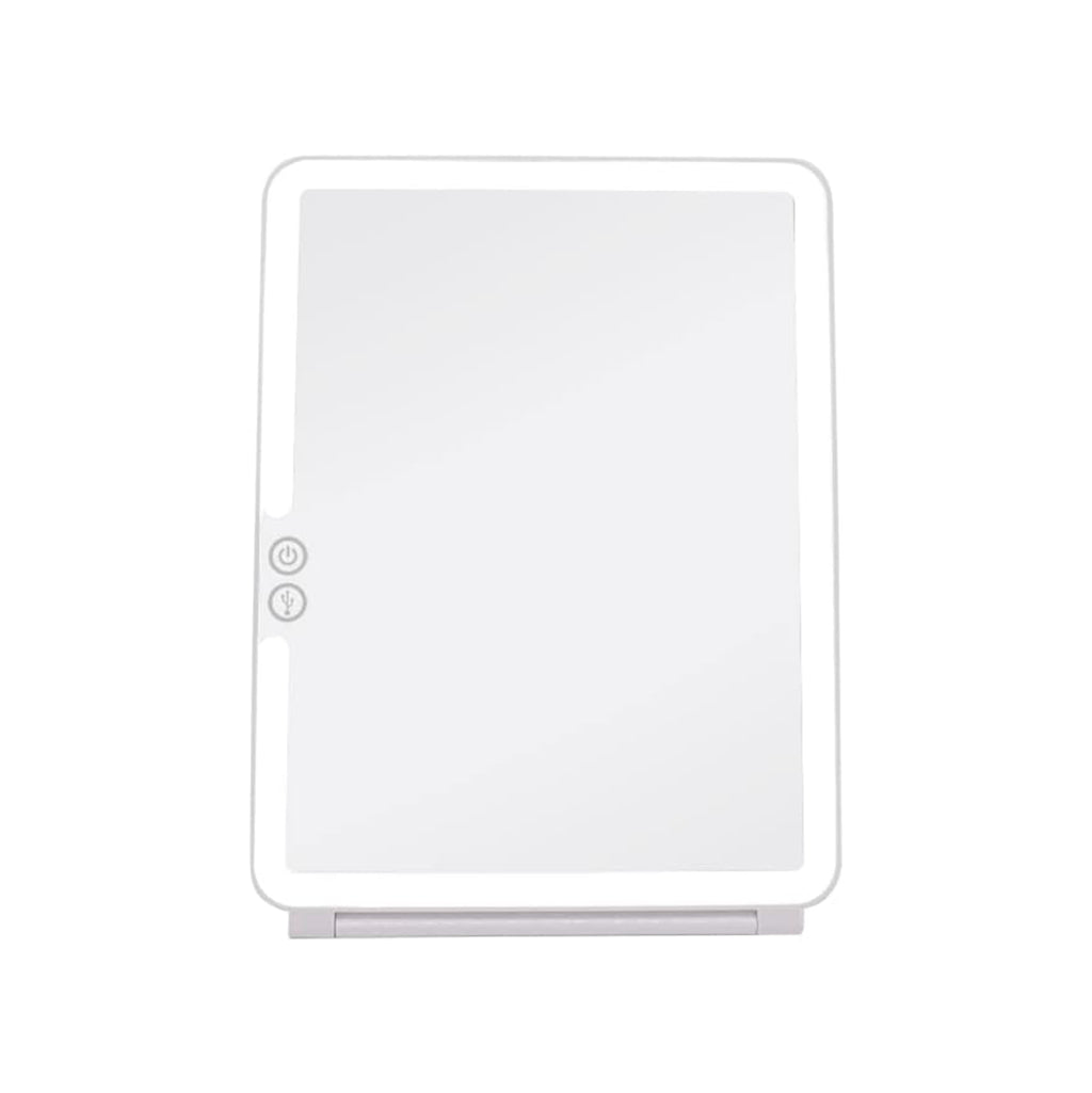 Espelho de Maquilhagem com Luz LED, Espelho Portátil Tipo Tablet com Iluminação de 3 Cores, Luz Regulável, Suporte Ajustável, Alimentação Dupla e Controlo Tátil