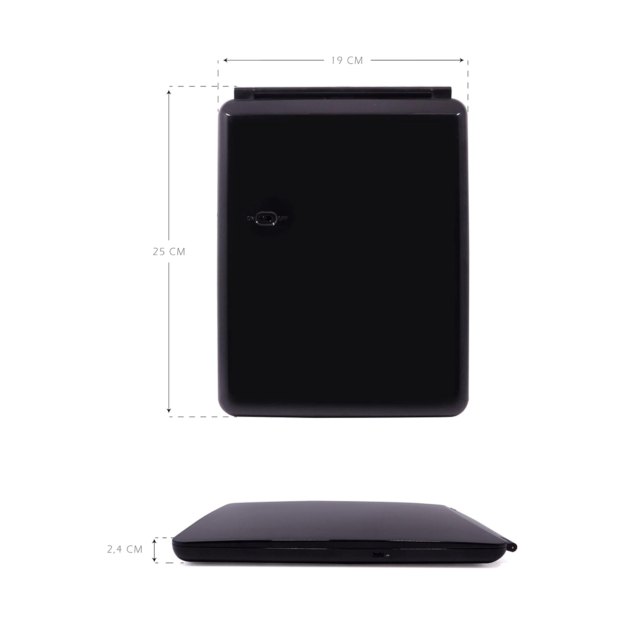 Espelho de Maquilhagem com Luz LED, Espelho Portátil Tipo Tablet com Iluminação de 3 Cores, Luz Regulável, Suporte Ajustável, Alimentação Dupla e Controlo Tátil