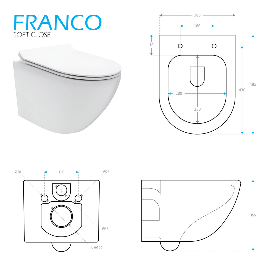 FRANCO - Sanita suspensa preta sem aro interno - tampa de fecho suave incluída