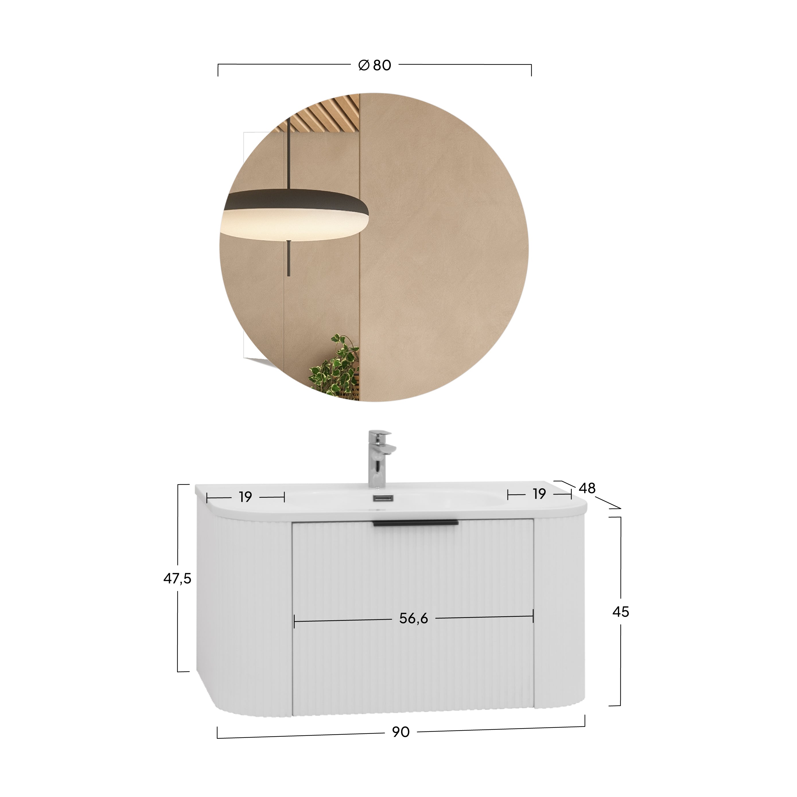 Maia Plus - Conjunto de Casa de Banho Suspenso - Disponível em 90 cm - Várias Cores