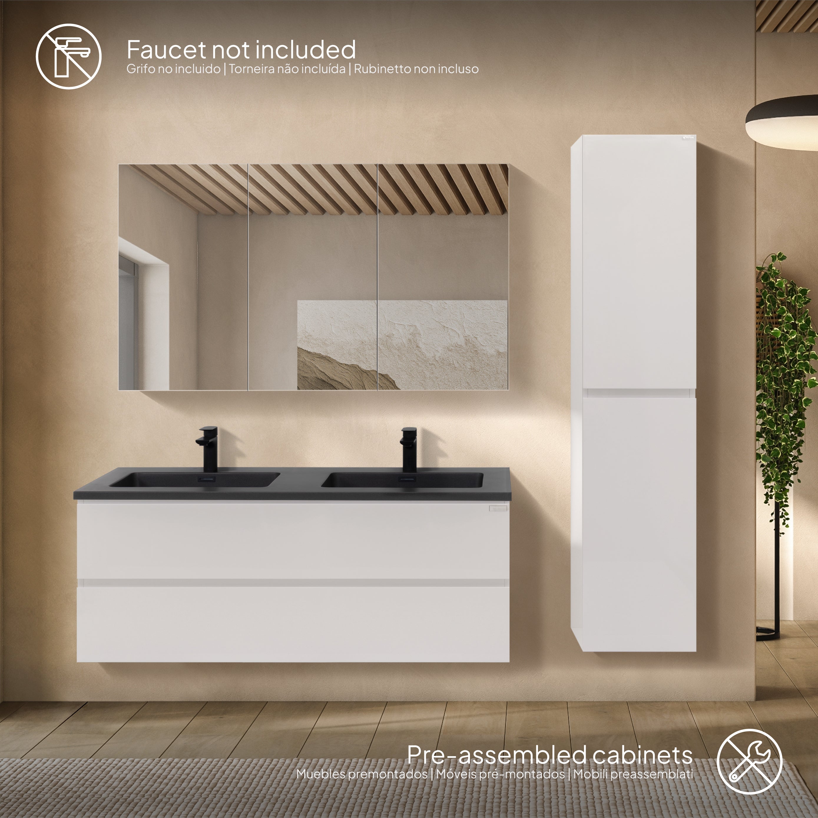 Atena - Conjunto de Casa de Banho Suspenso - Disponível em 60, 80, 100 e 120 cm - Várias Cores