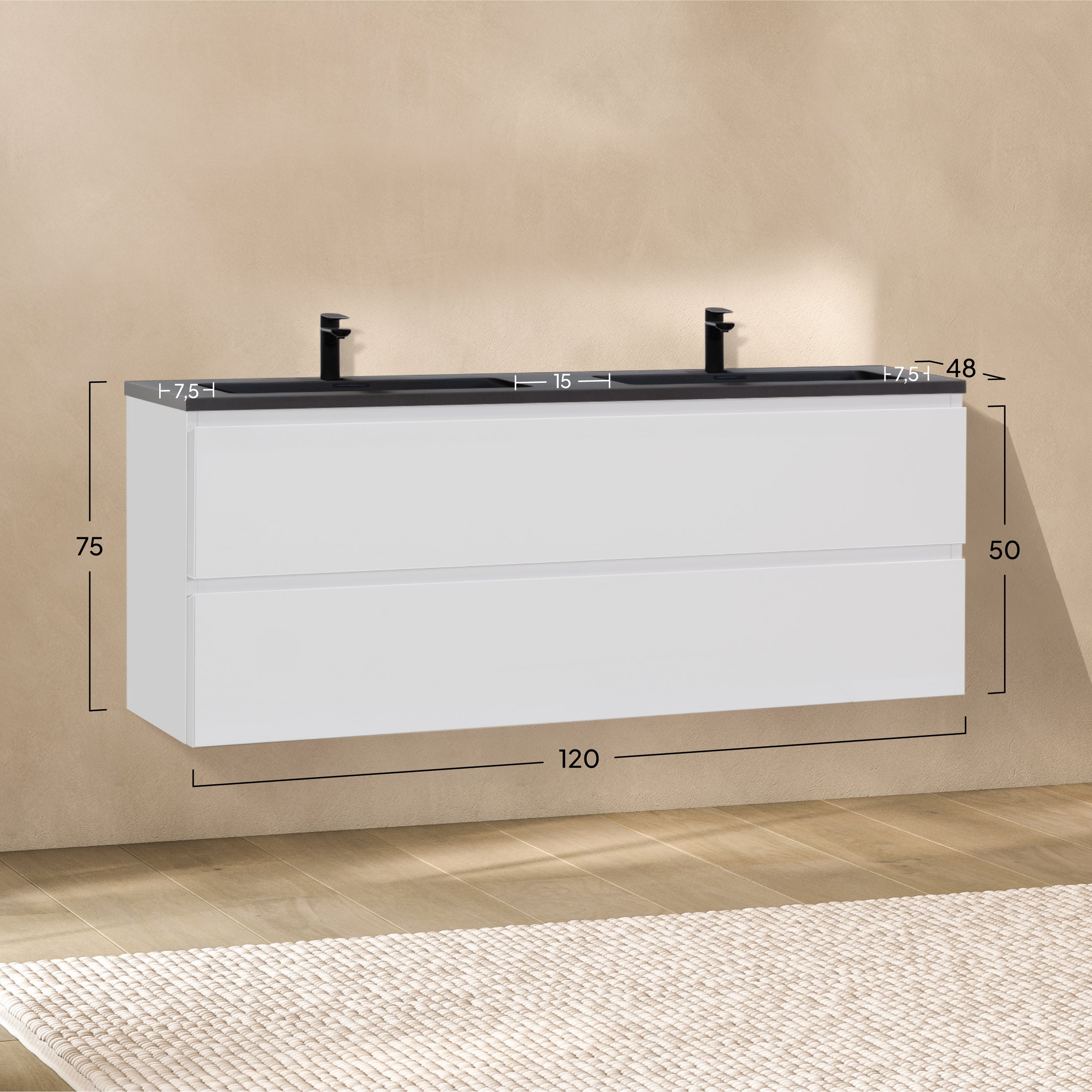 Atena – Móvel de Lavatório Suspenso com Gaveta Soft-Close | Vários Tamanhos e Cores