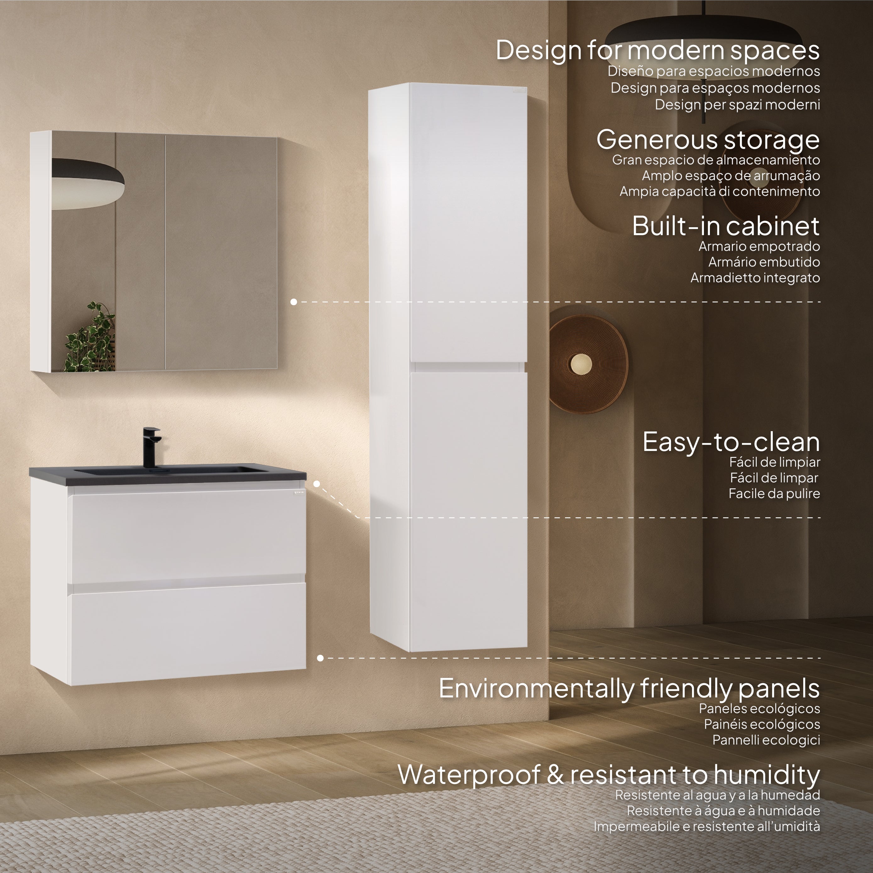 Atena - Conjunto de Casa de Banho Suspenso - Disponível em 60, 80, 100 e 120 cm - Várias Cores