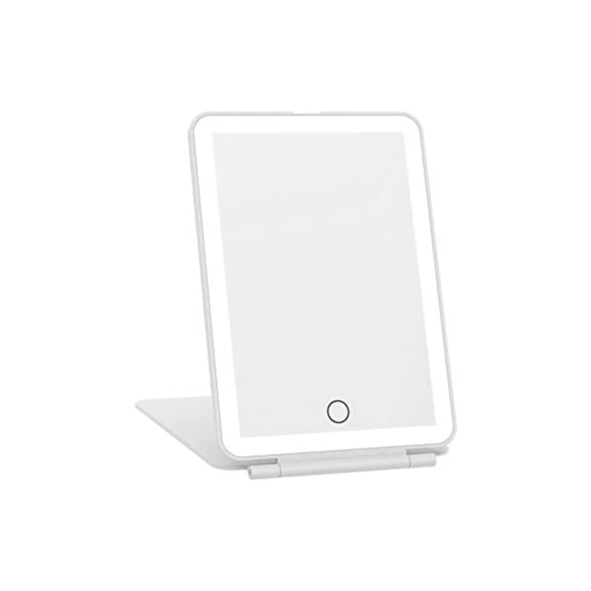 Espelho de Maquilhagem com Luz LED, Espelho Portátil Tipo Tablet com Iluminação de 3 Cores, Luz Regulável, Suporte Ajustável, Alimentação Dupla e Controlo Tátil