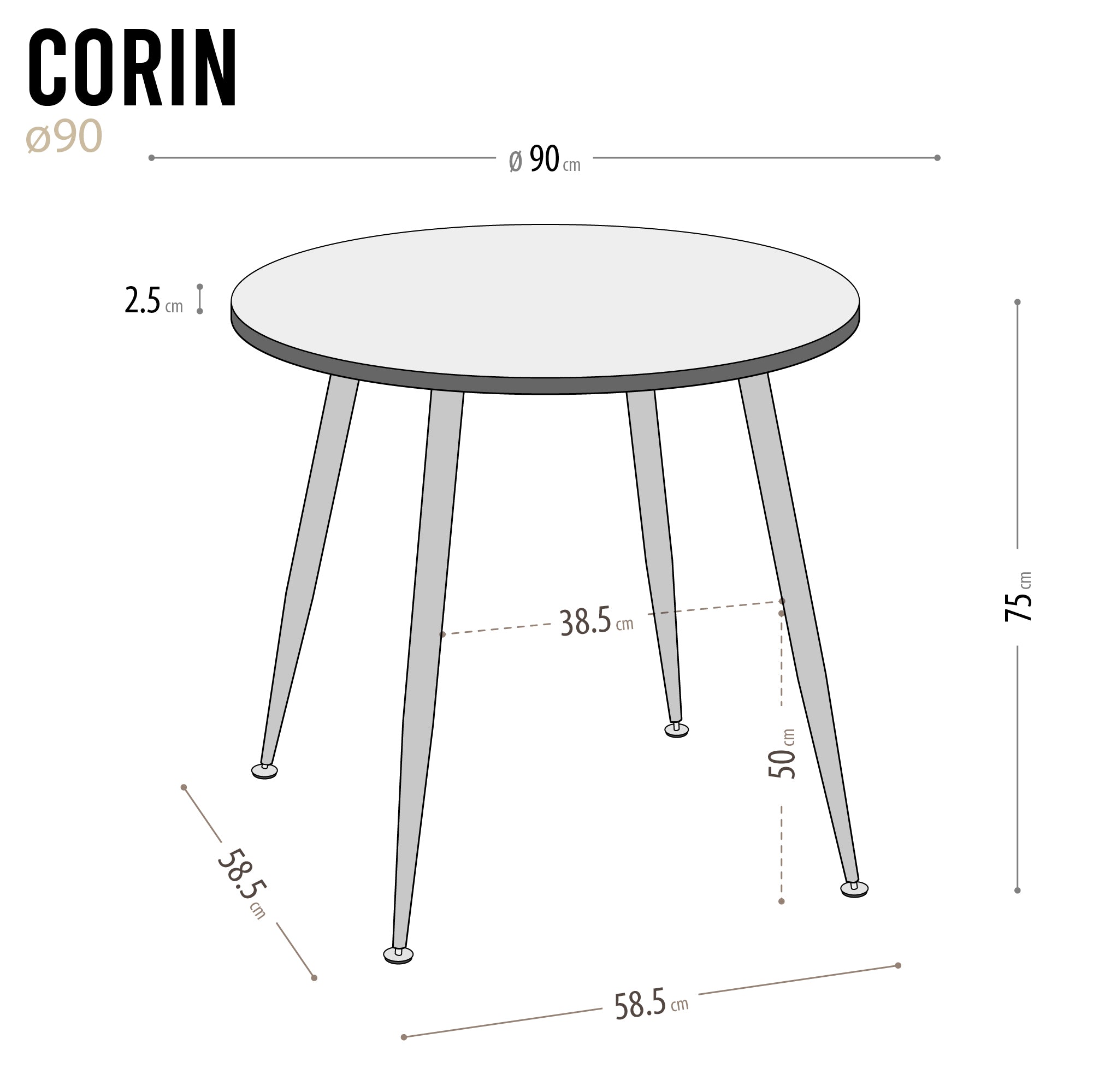 CORIN - Mesa de jantar com tampo de melamina
