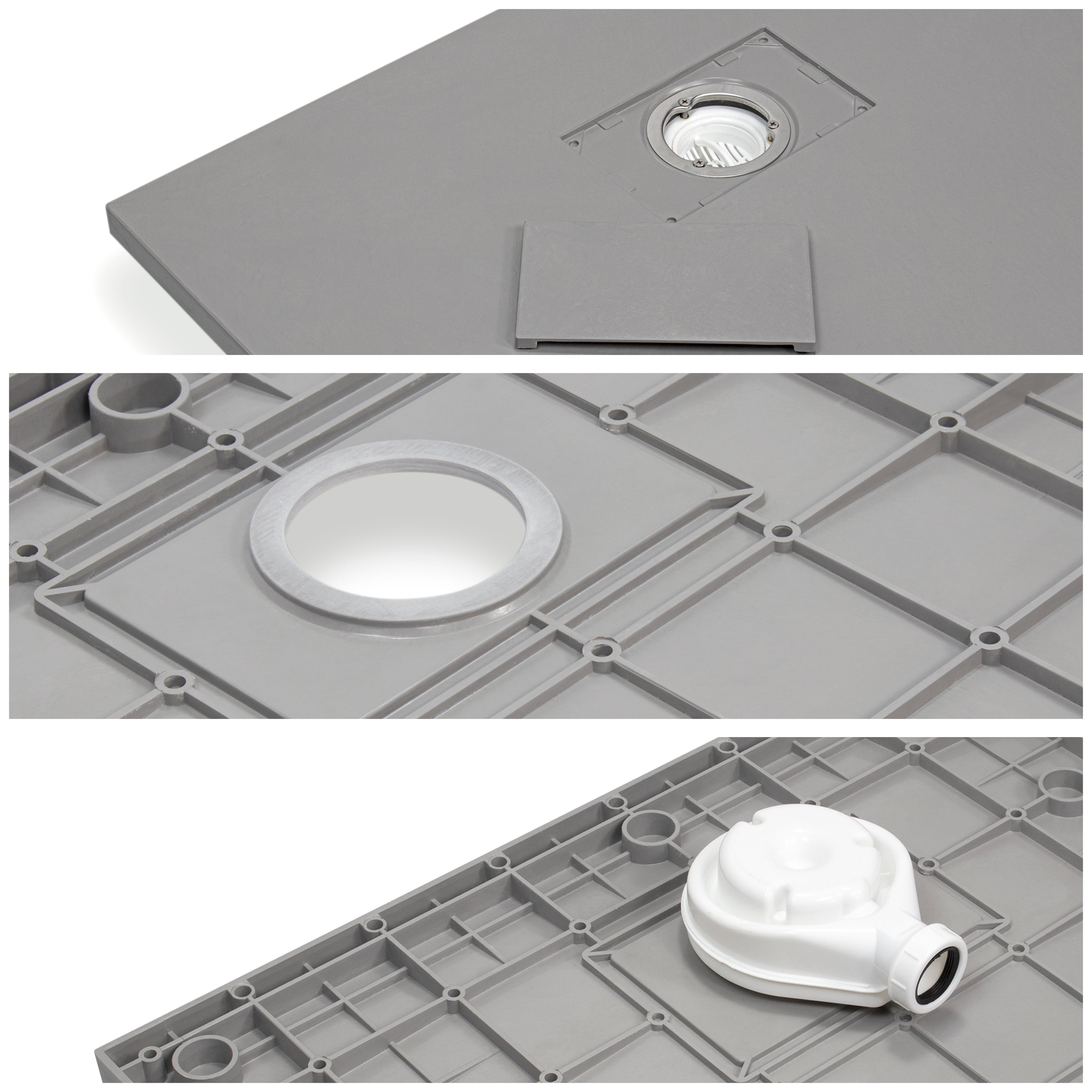 BOREAL - Base de duche cinzenta antiderrapante, resistente, duradoura e fácil de limpar - Inc. sifão