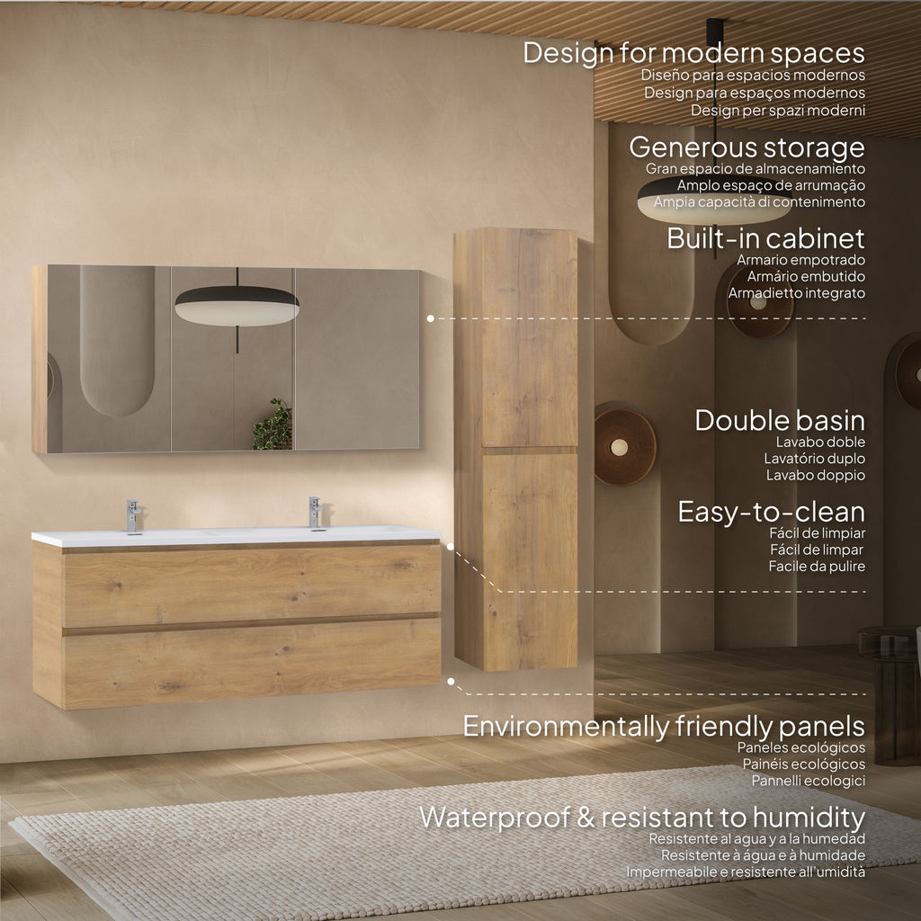 Atena - Conjunto de Casa de Banho Suspenso - Disponível em 60, 80, 100 e 120 cm - Várias Cores