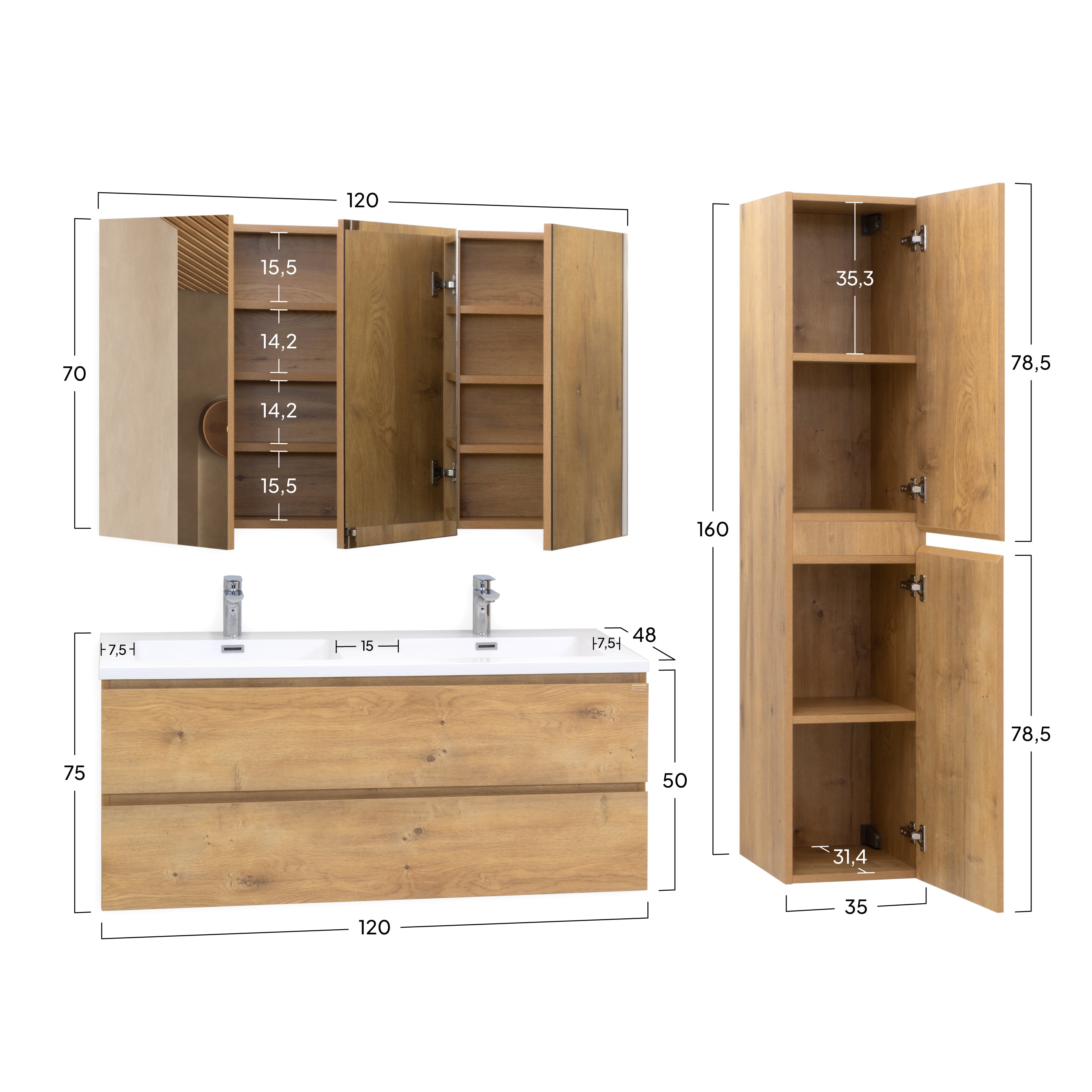 Atena - Conjunto de Casa de Banho Suspenso - Disponível em 60, 80, 100 e 120 cm - Várias Cores