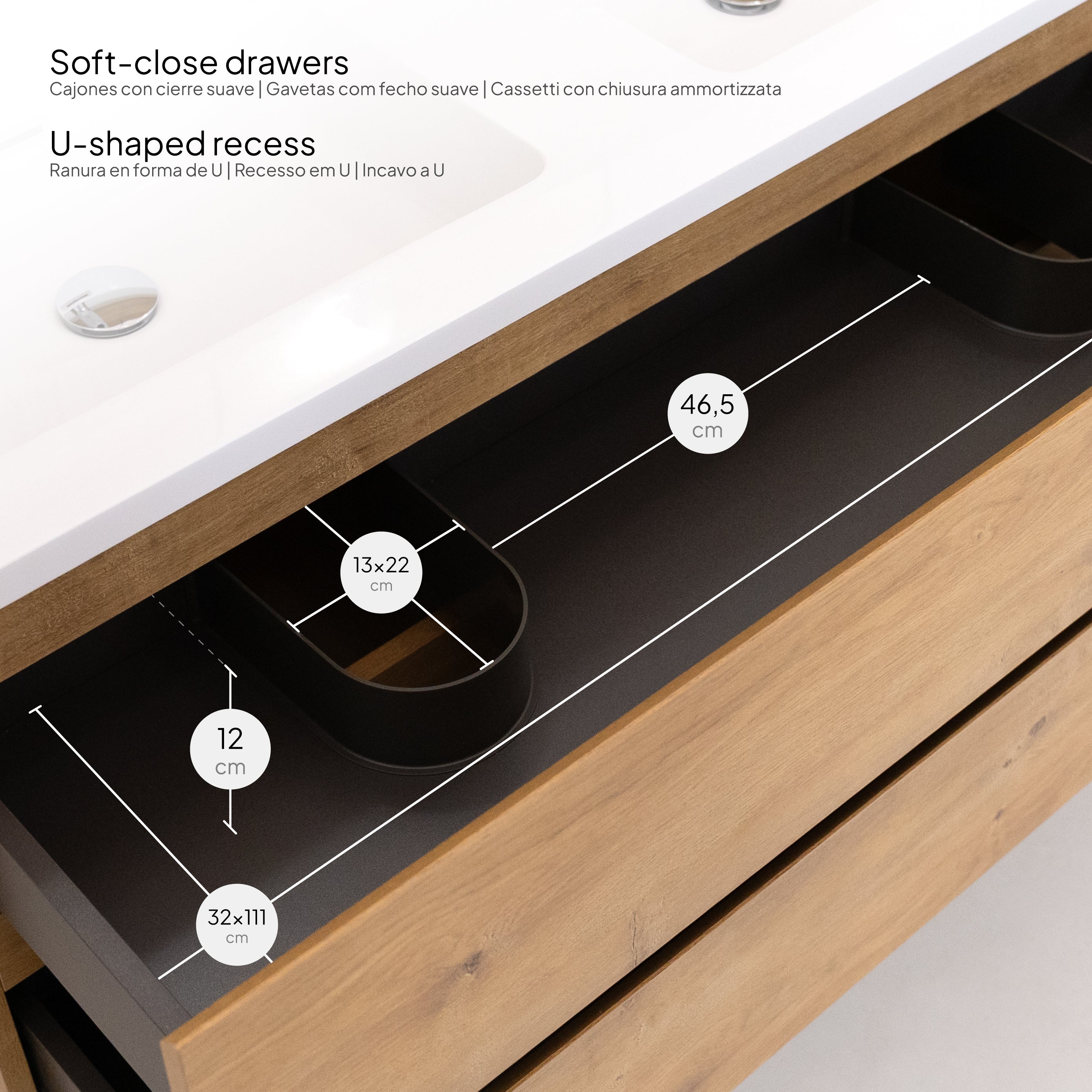 Atena – Móvel de Lavatório Suspenso com Gaveta Soft-Close | Vários Tamanhos e Cores