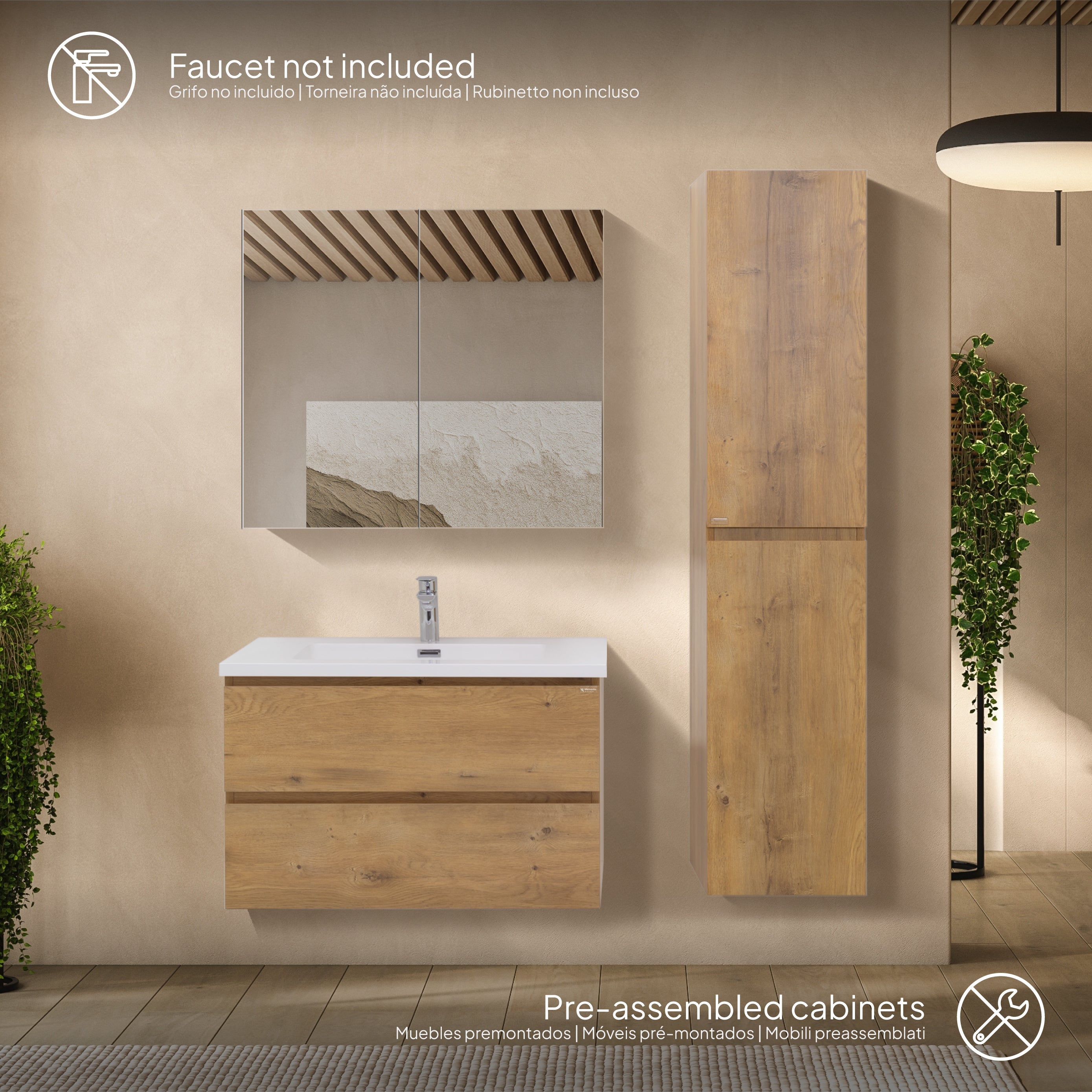 Atena - Conjunto de Casa de Banho Suspenso - Disponível em 60, 80, 100 e 120 cm - Várias Cores