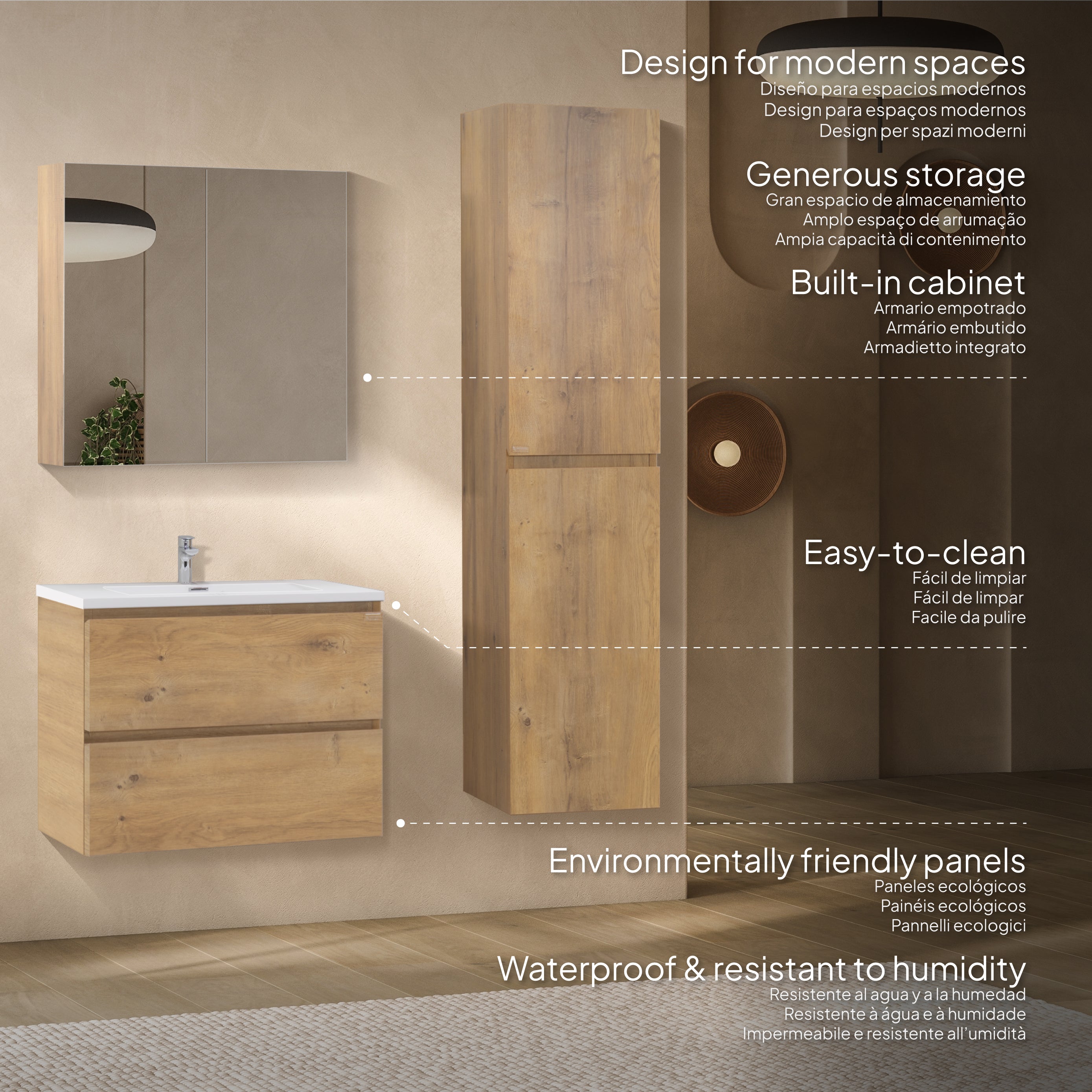 Atena - Conjunto de Casa de Banho Suspenso - Disponível em 60, 80, 100 e 120 cm - Várias Cores