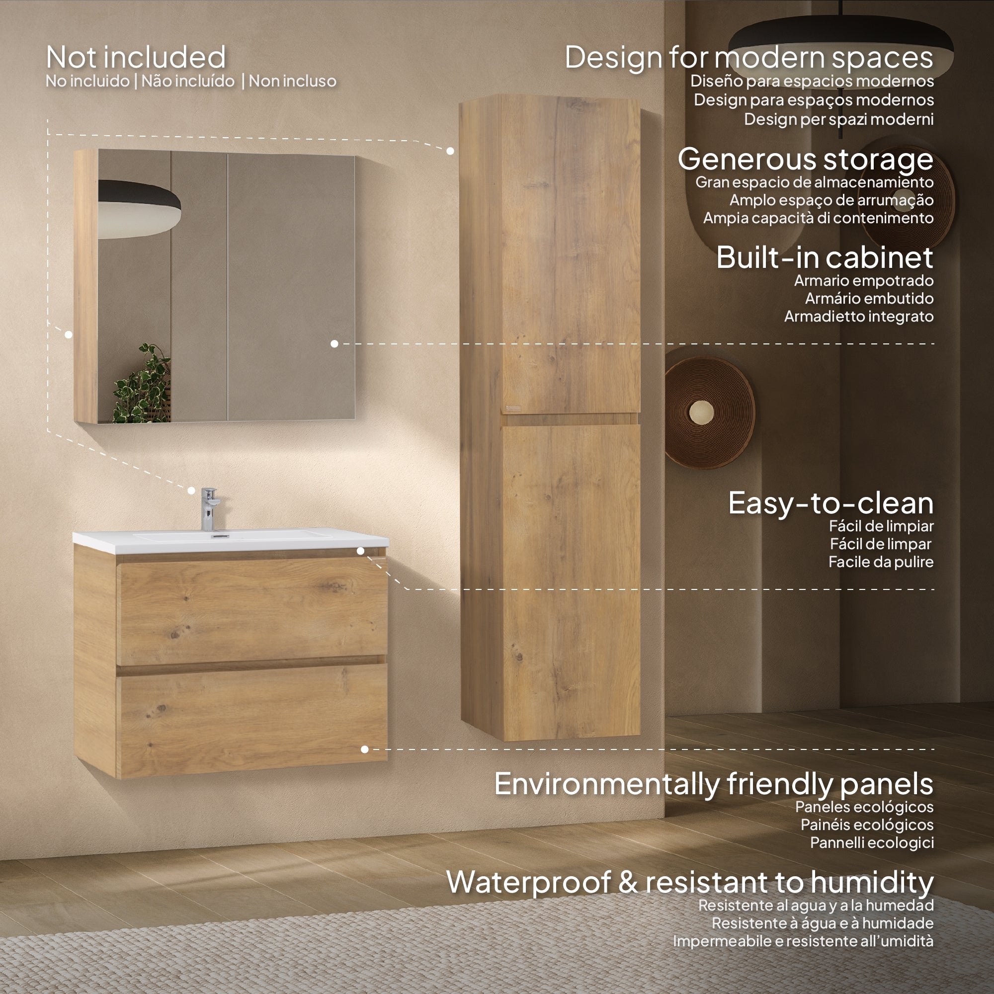 Atena – Móvel de Lavatório Suspenso com Gaveta Soft-Close | Vários Tamanhos e Cores