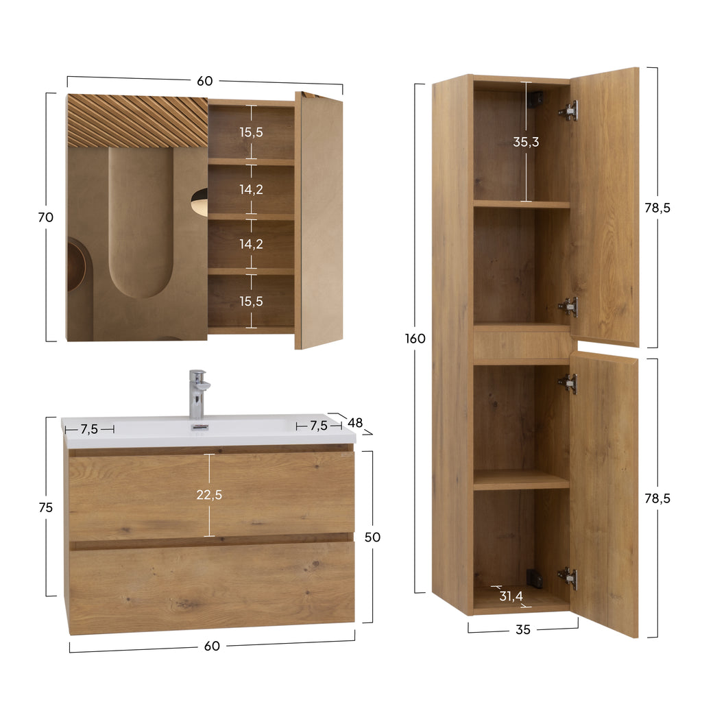 Atena - Conjunto de Casa de Banho Suspenso - Disponível em 60, 80, 100 e 120 cm - Várias Cores