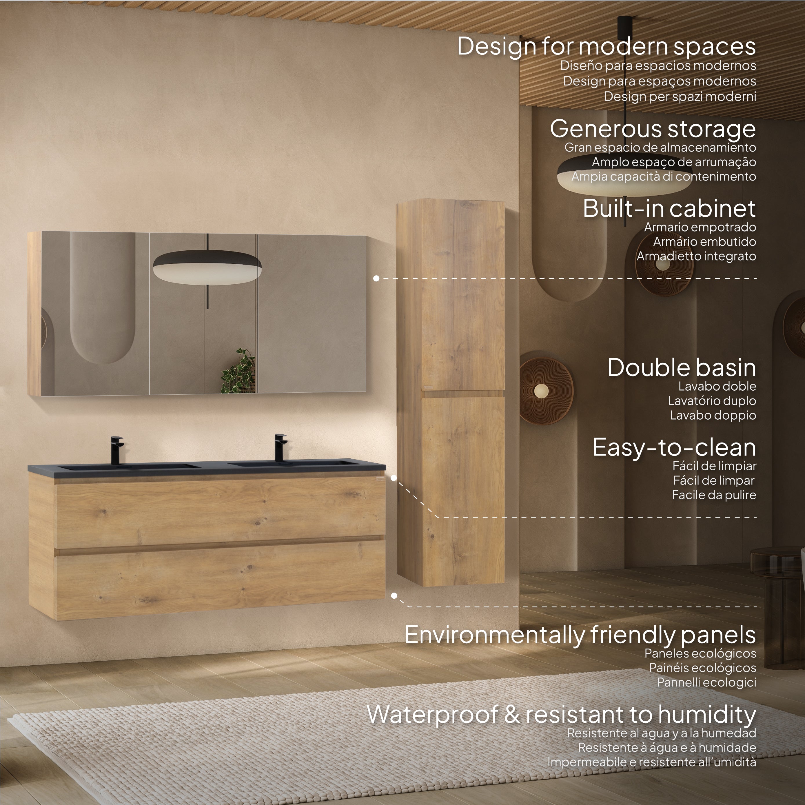 Atena - Conjunto de Casa de Banho Suspenso - Disponível em 60, 80, 100 e 120 cm - Várias Cores