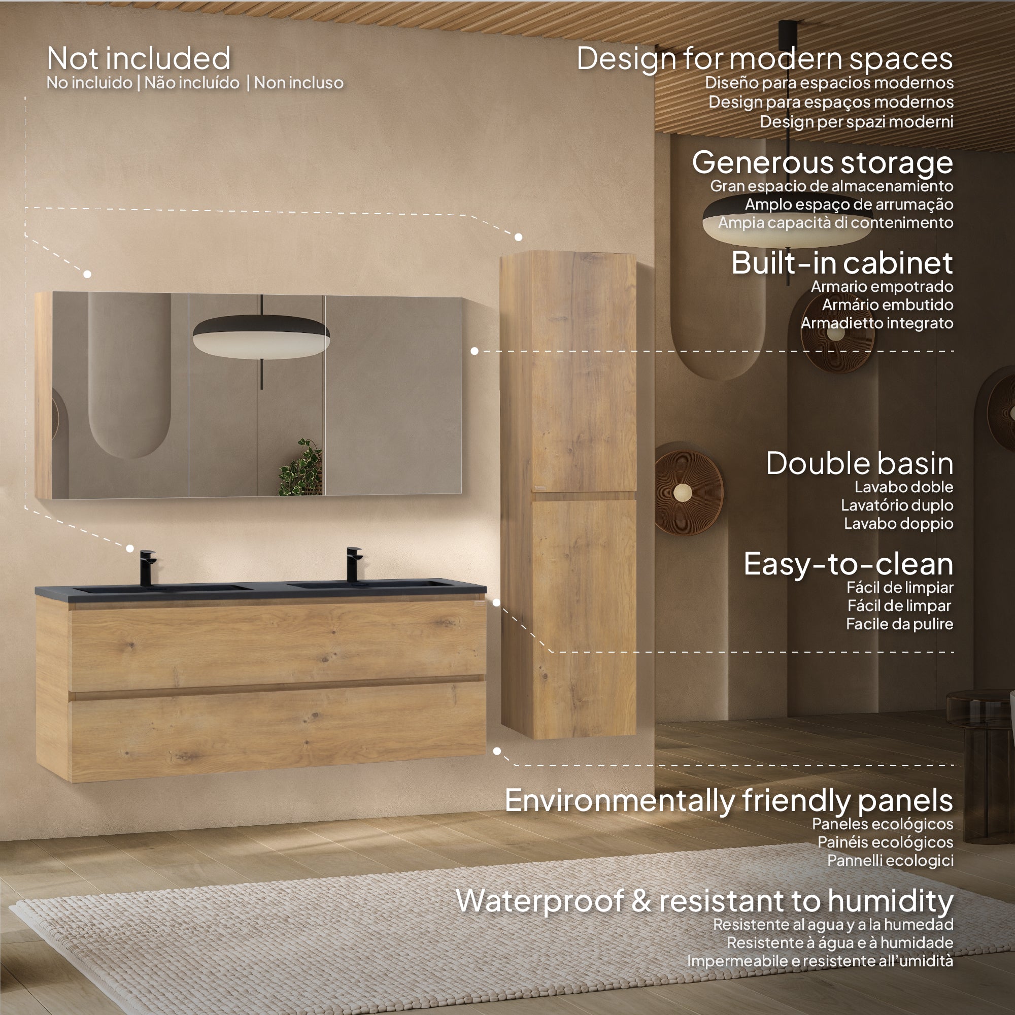 Atena – Móvel de Lavatório Suspenso com Gaveta Soft-Close | Vários Tamanhos e Cores