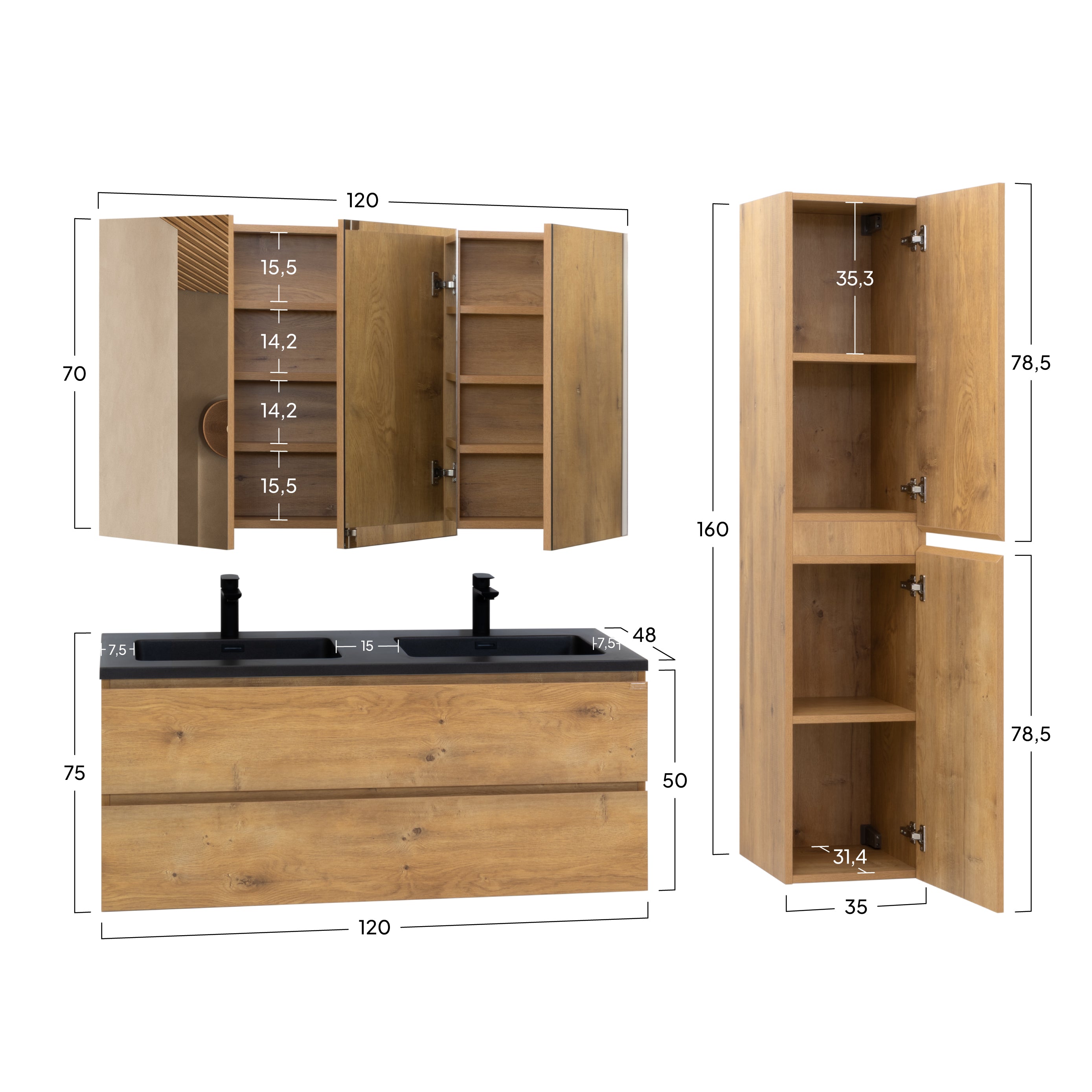 Atena - Conjunto de Casa de Banho Suspenso - Disponível em 60, 80, 100 e 120 cm - Várias Cores