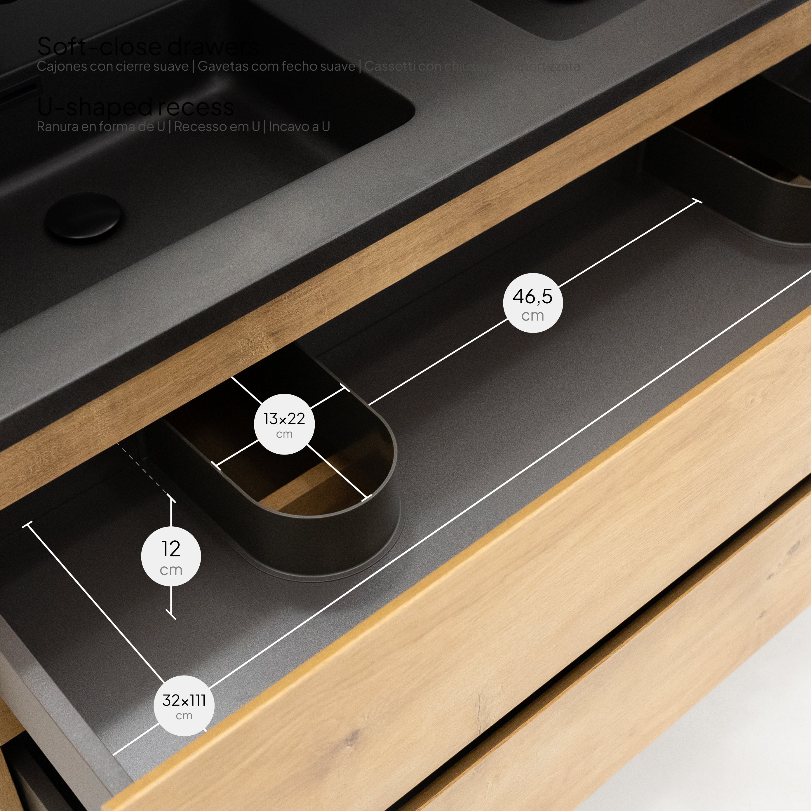 Atena – Móvel de Lavatório Suspenso com Gaveta Soft-Close | Vários Tamanhos e Cores