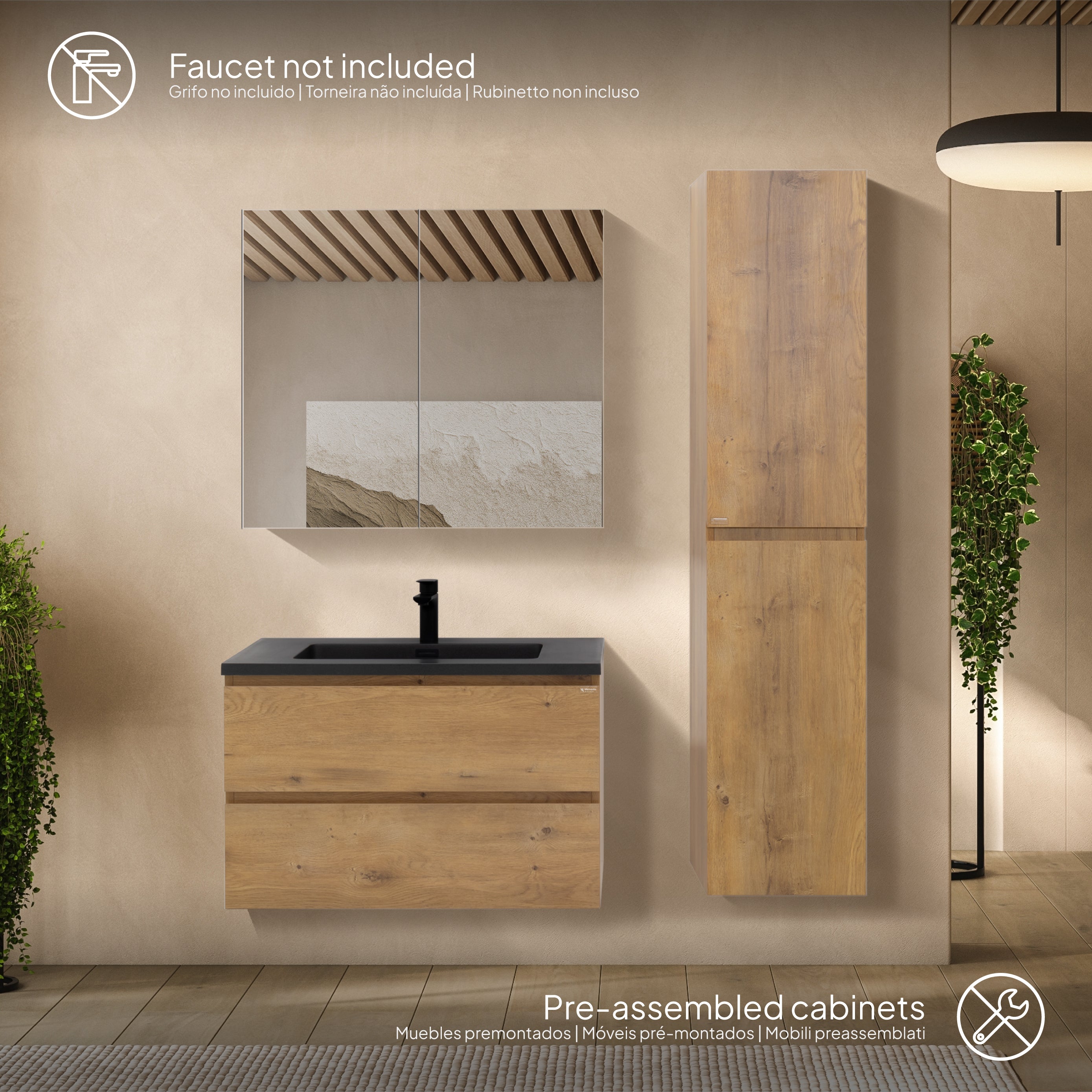 Atena - Conjunto de Casa de Banho Suspenso - Disponível em 60, 80, 100 e 120 cm - Várias Cores