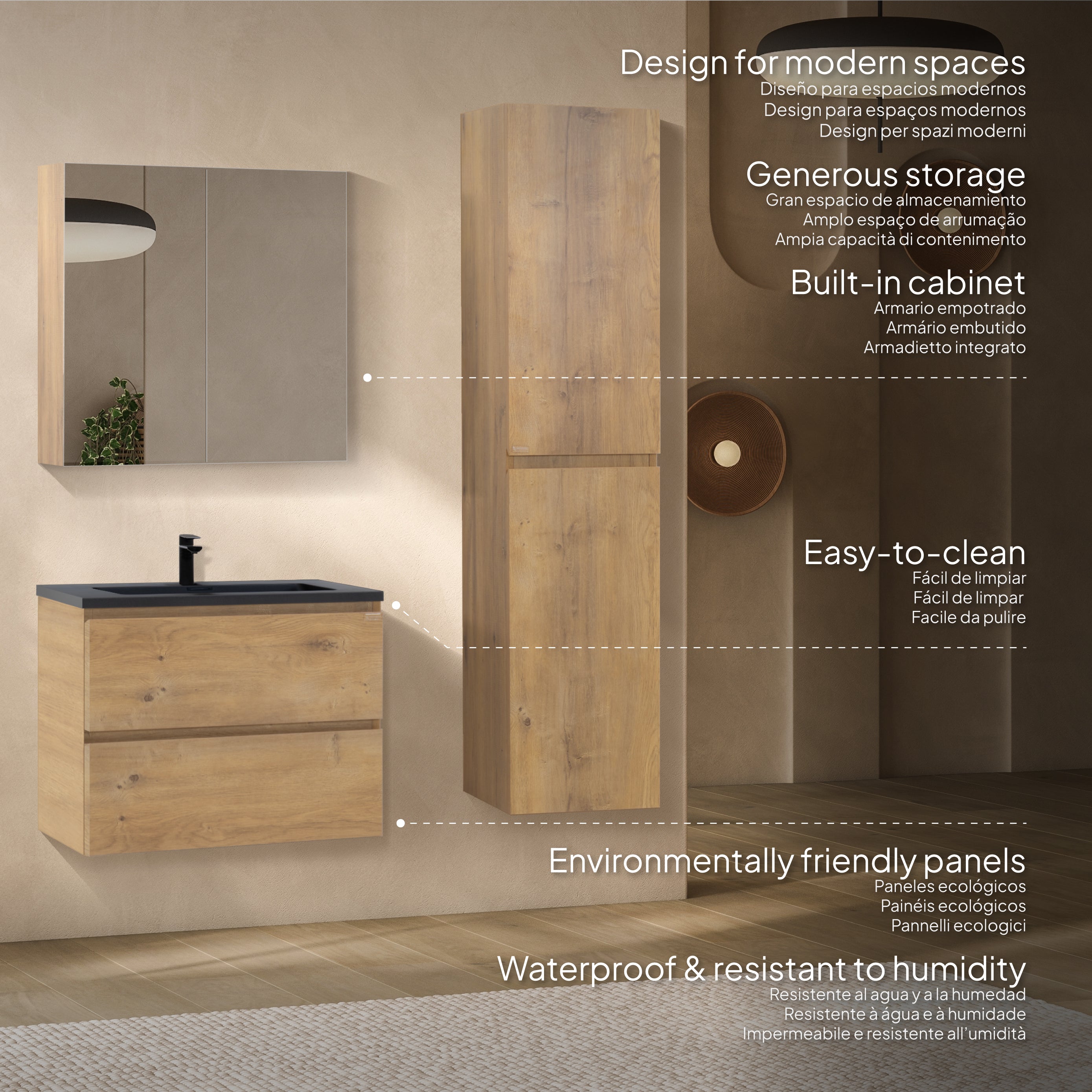 Atena - Conjunto de Casa de Banho Suspenso - Disponível em 60, 80, 100 e 120 cm - Várias Cores