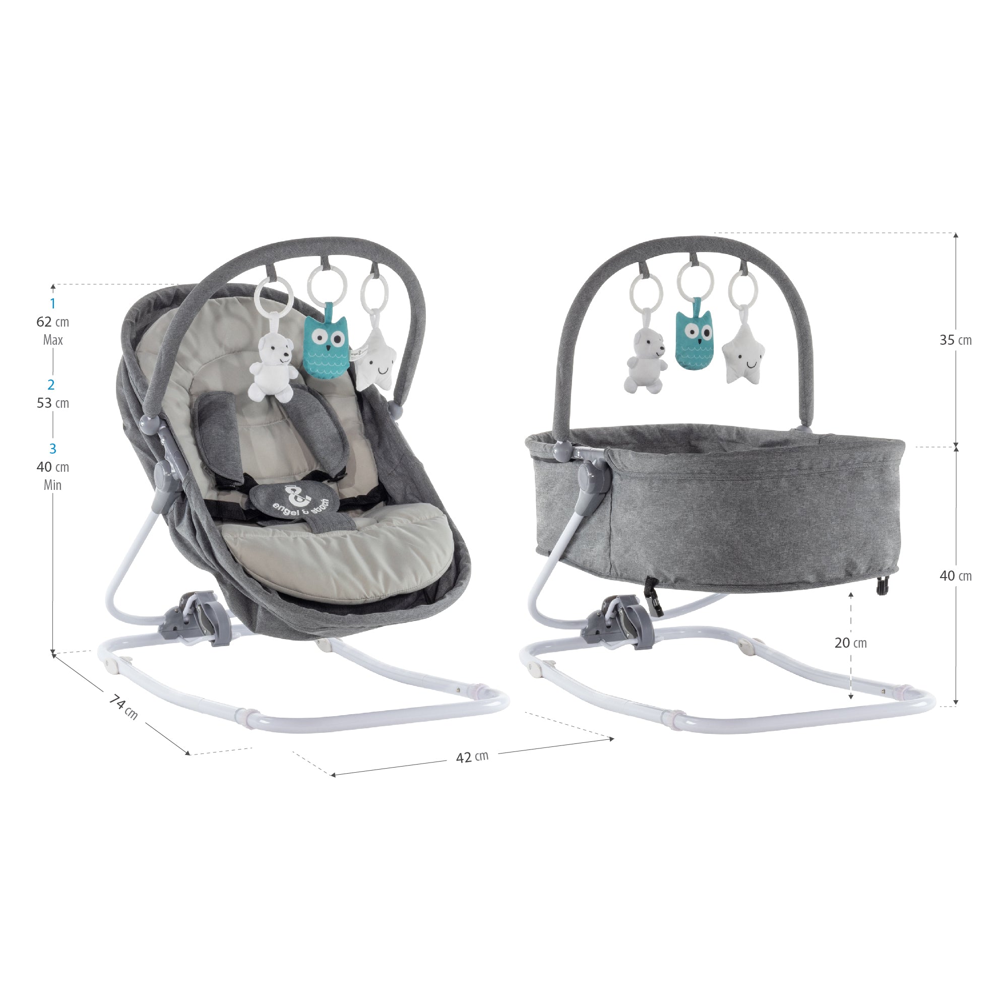 VIGO - Espreguiçadeira & Berço com Cobertura e Arco de Brincar Removivél