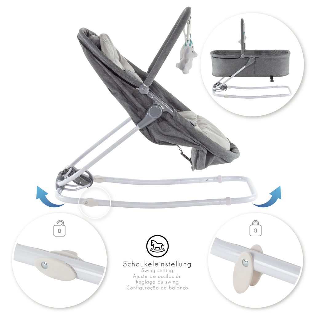 VIGO - Espreguiçadeira & Berço com Cobertura e Arco de Brincar Removivél