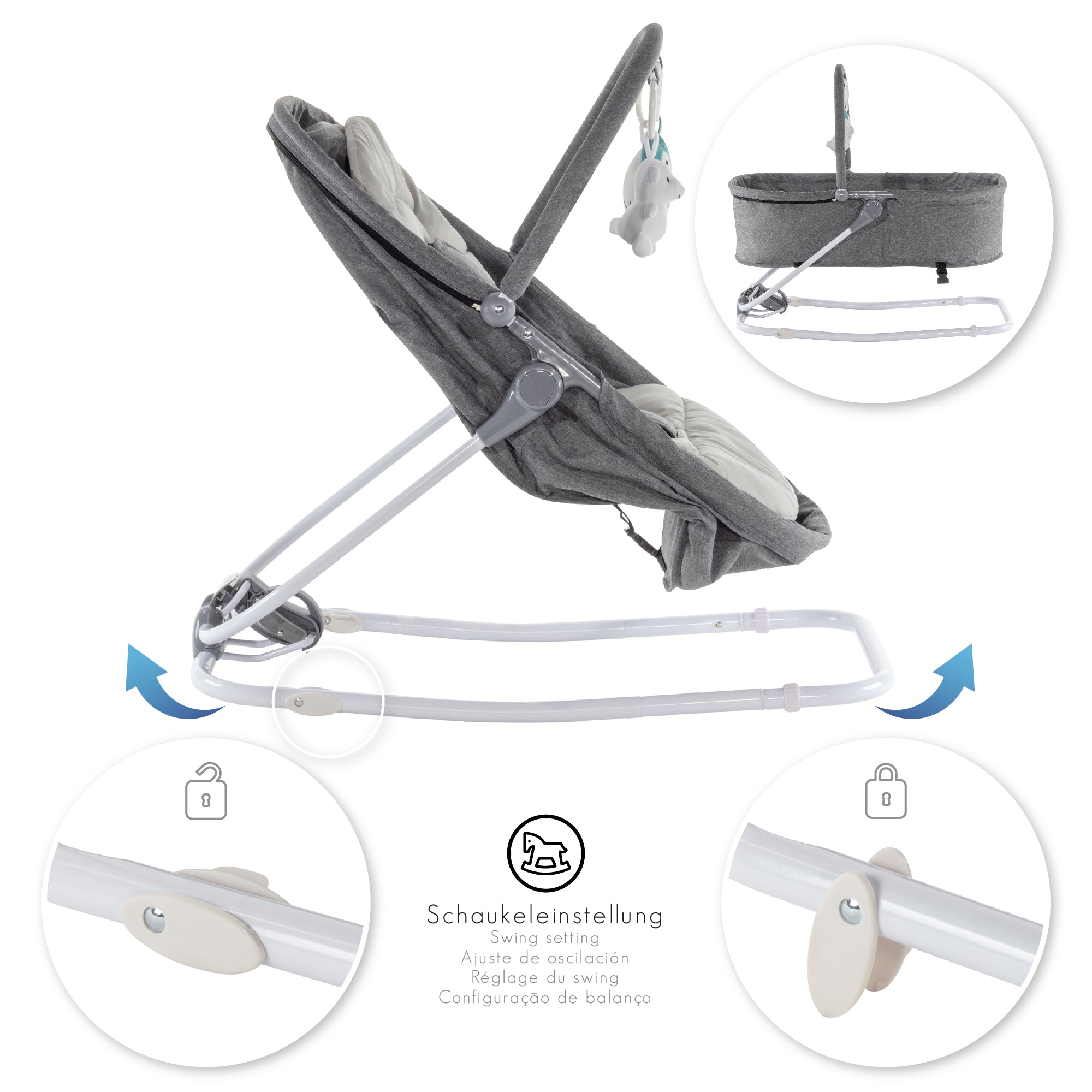 VIGO - Espreguiçadeira & Berço com Cobertura e Arco de Brincar Removivél